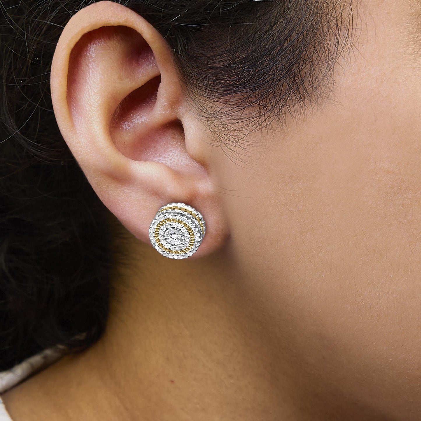 10K Yellow Gold 1.00 Cttw Diamond Halo Radiant Sunburst Stud Earrings (I-J Color, I2-I3 Clarity)-2
