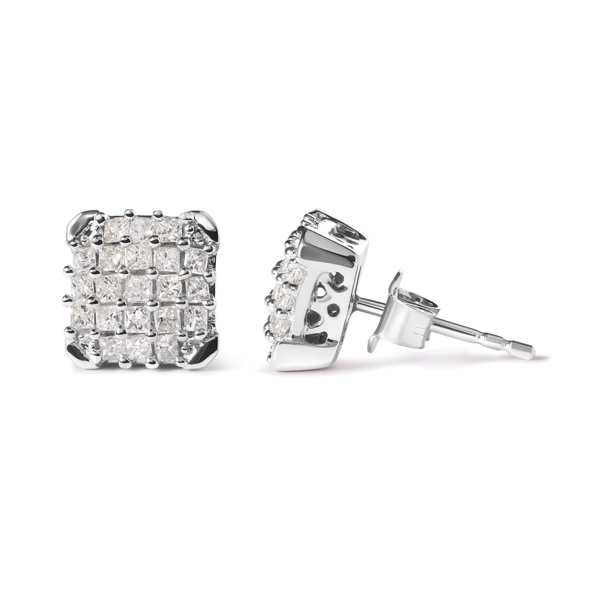 10K White Gold 3/4 Cttw Princess Diamond Composite Open Frame Stud Earrings (I-J Color, I1-I2 Clarity)-3