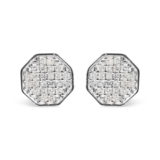 10K White Gold 7/8 Cttw Princess Diamond Composite Octagon Shaped Stud Earrings (I-J Color, I1-I2 Clarity)-0