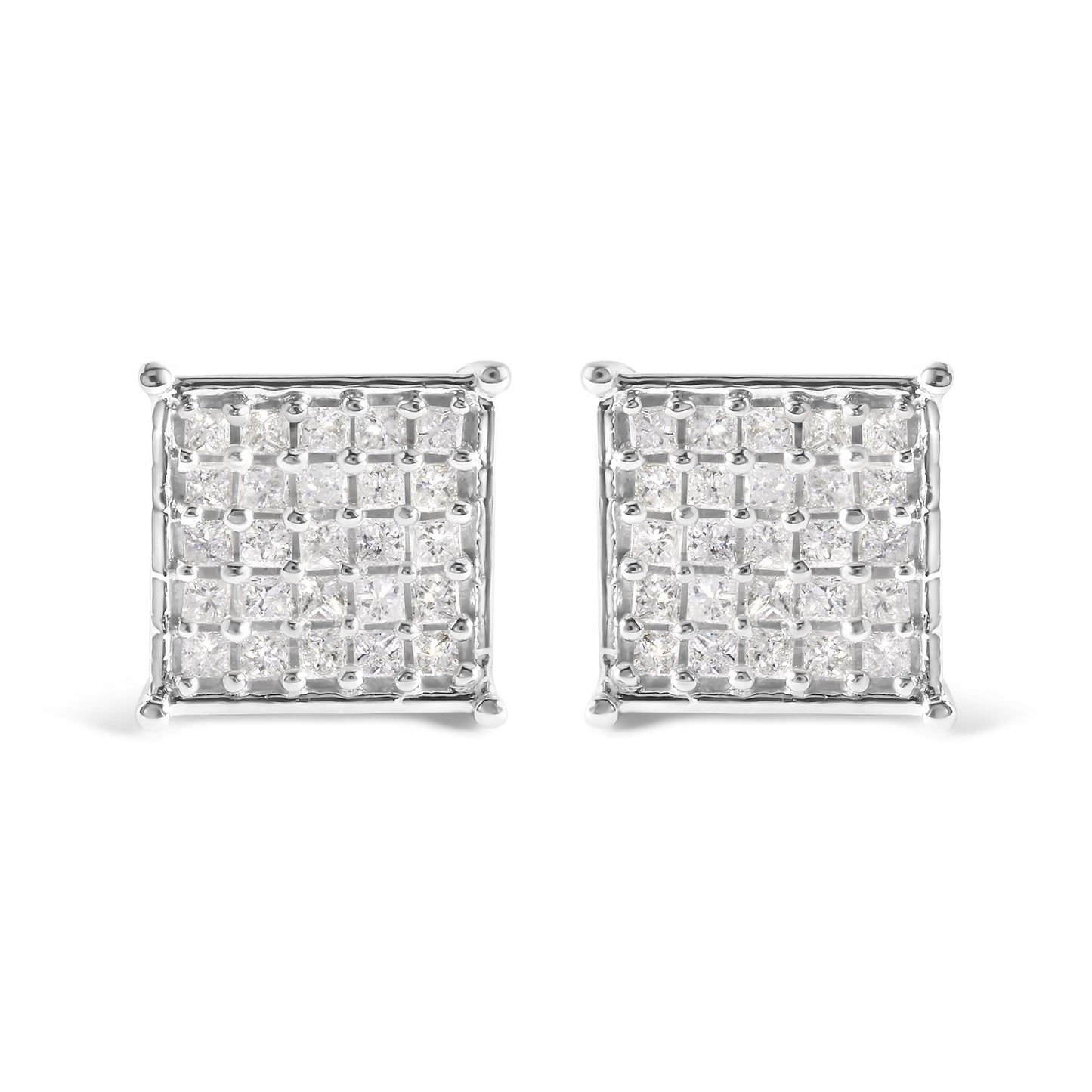 10K White Gold 3/4 Cttw Princess Diamond Composite Stud Earrings (I-J Color, I1-I2 Clarity)-0