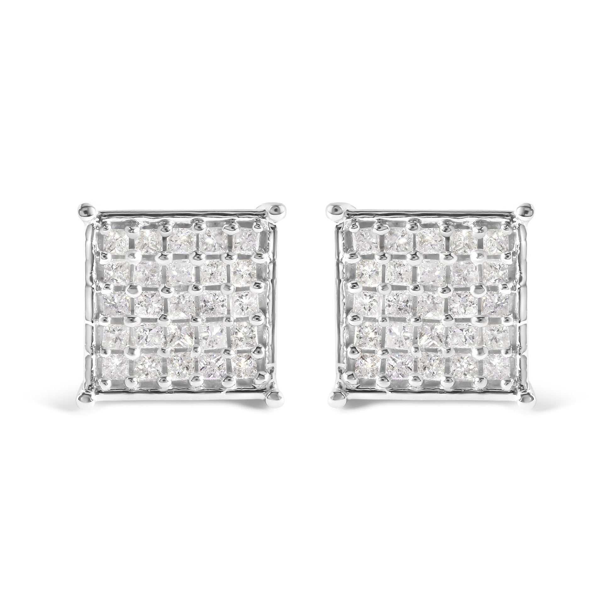 10K White Gold 3/4 Cttw Princess Diamond Composite Stud Earrings (I-J Color, I1-I2 Clarity)-0