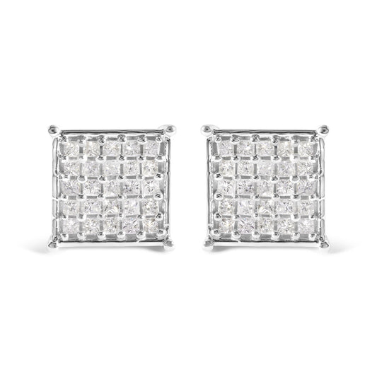 10K White Gold 3/4 Cttw Princess Diamond Composite Stud Earrings (I-J Color, I1-I2 Clarity)-0