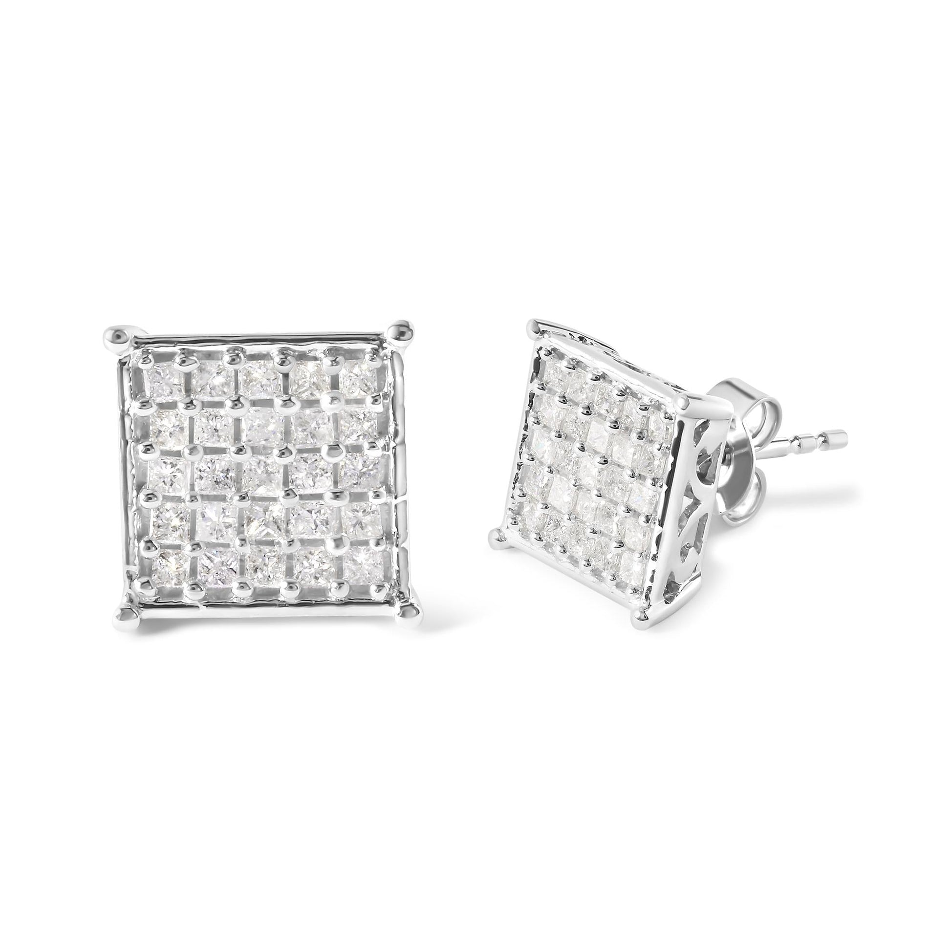 10K White Gold 3/4 Cttw Princess Diamond Composite Stud Earrings (I-J Color, I1-I2 Clarity)-1