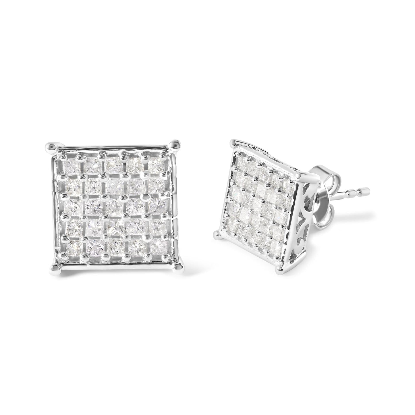 10K White Gold 3/4 Cttw Princess Diamond Composite Stud Earrings (I-J Color, I1-I2 Clarity)-1