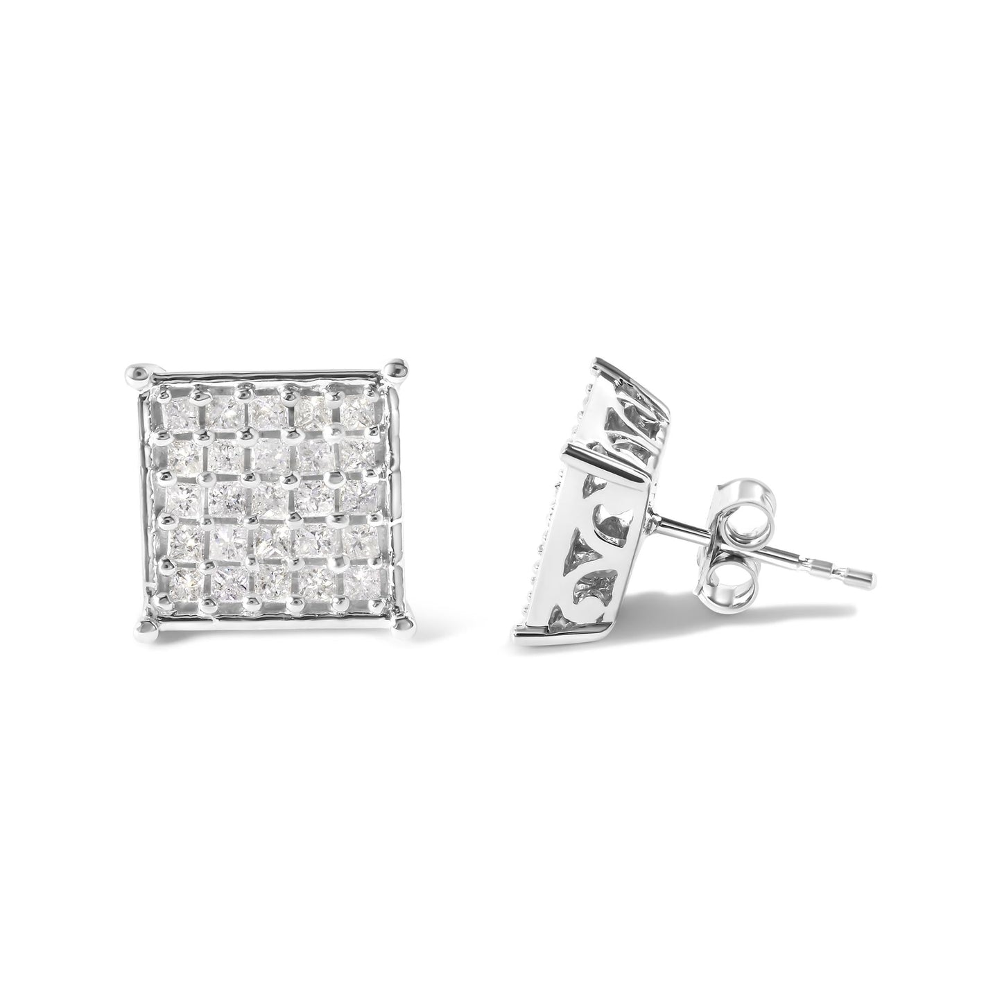 10K White Gold 3/4 Cttw Princess Diamond Composite Stud Earrings (I-J Color, I1-I2 Clarity)-3