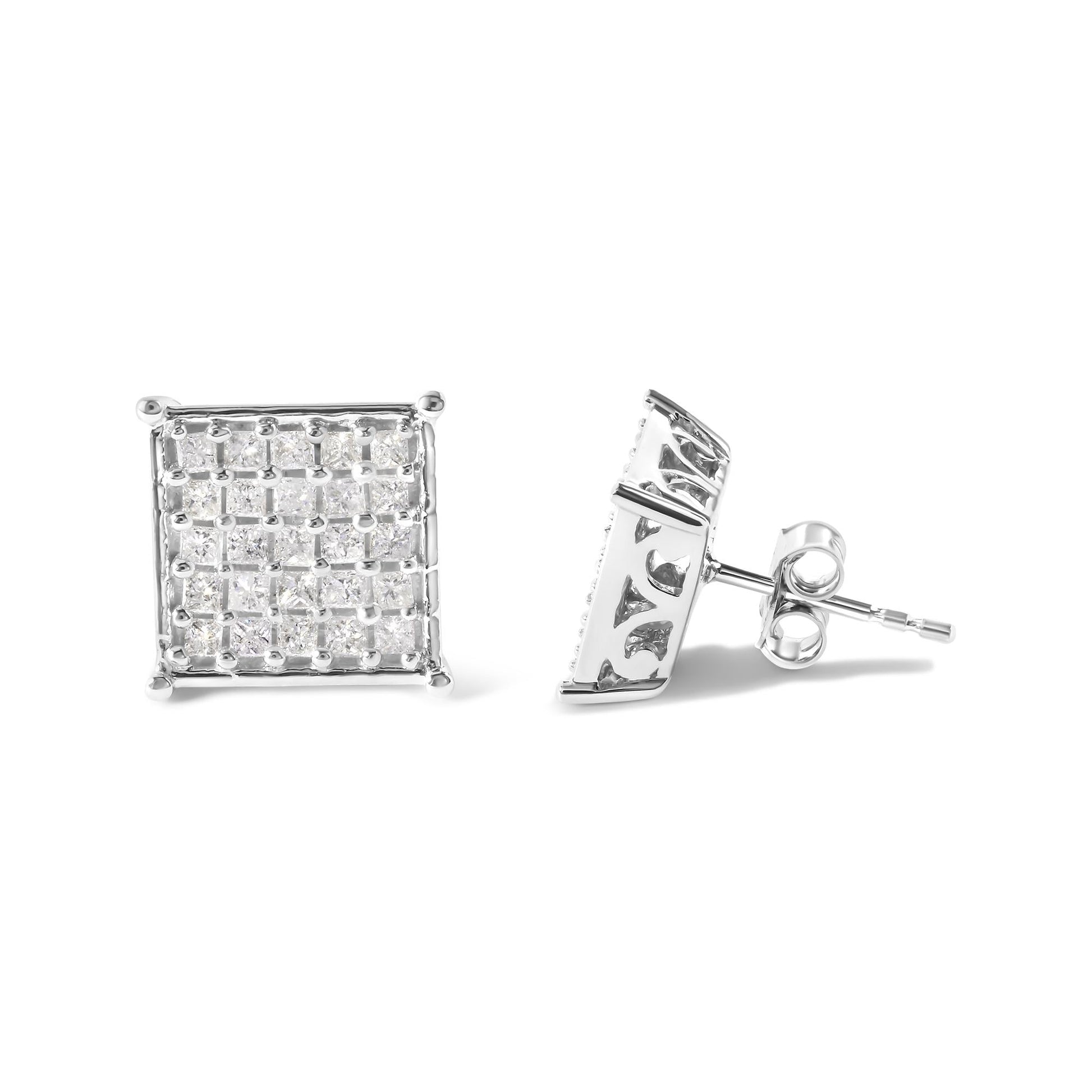 10K White Gold 3/4 Cttw Princess Diamond Composite Stud Earrings (I-J Color, I1-I2 Clarity)-3