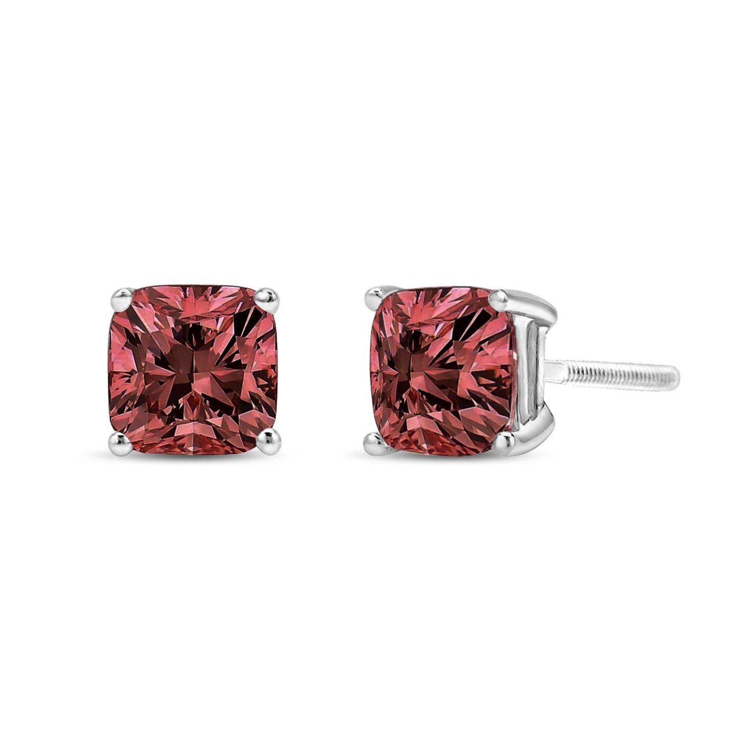 14K White Gold Lab Grown Pink Cushion 4-Prong Set Classic Diamond Solitaire Stud Earrings (Pink Color, VS1-VS2 Clarity)-1