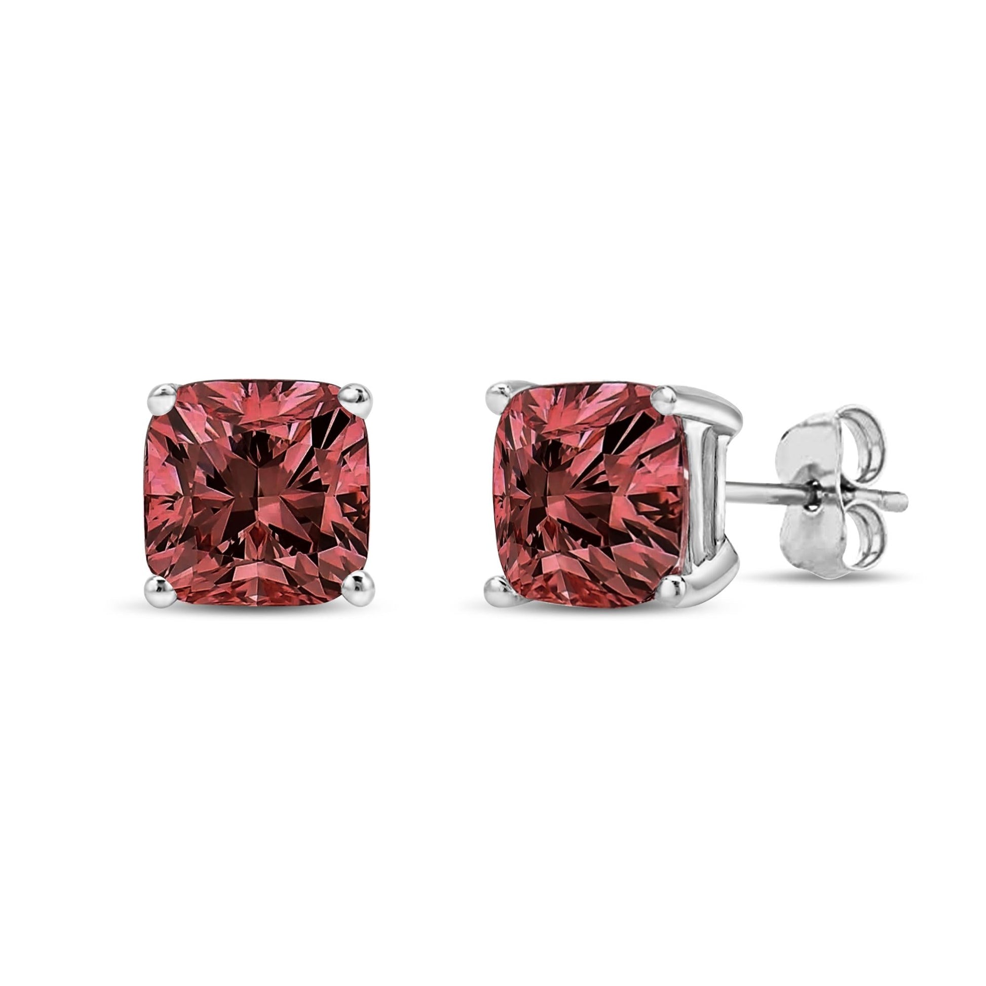 14K White Gold Lab Grown Pink Cushion 4-Prong Set Classic Diamond Solitaire Stud Earrings (Pink Color, VS1-VS2 Clarity)-0