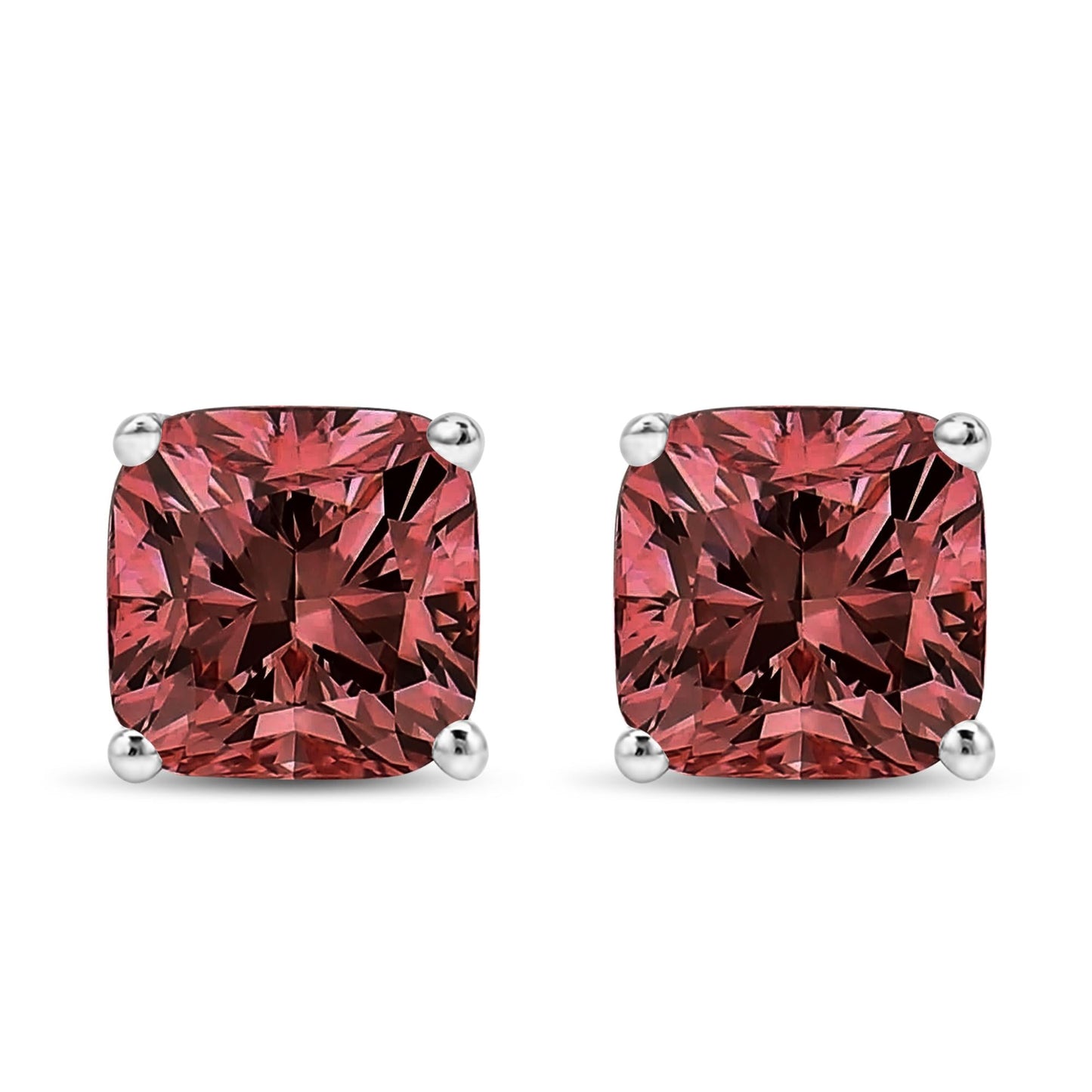 14K White Gold Lab Grown Pink Cushion 4-Prong Set Classic Diamond Solitaire Stud Earrings (Pink Color, VS1-VS2 Clarity)-2