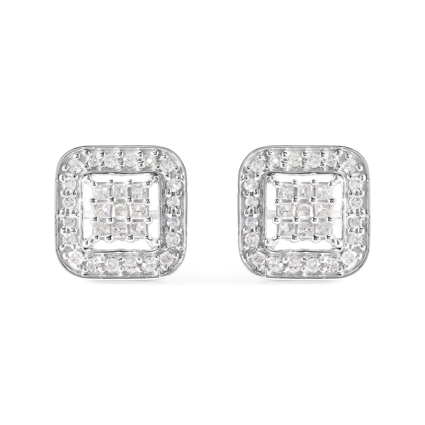 10K White Gold 5/8 Cttw Diamond Square Shaped Composite Stud Earrings (I-J Color, I1-I2 Clarity)-0