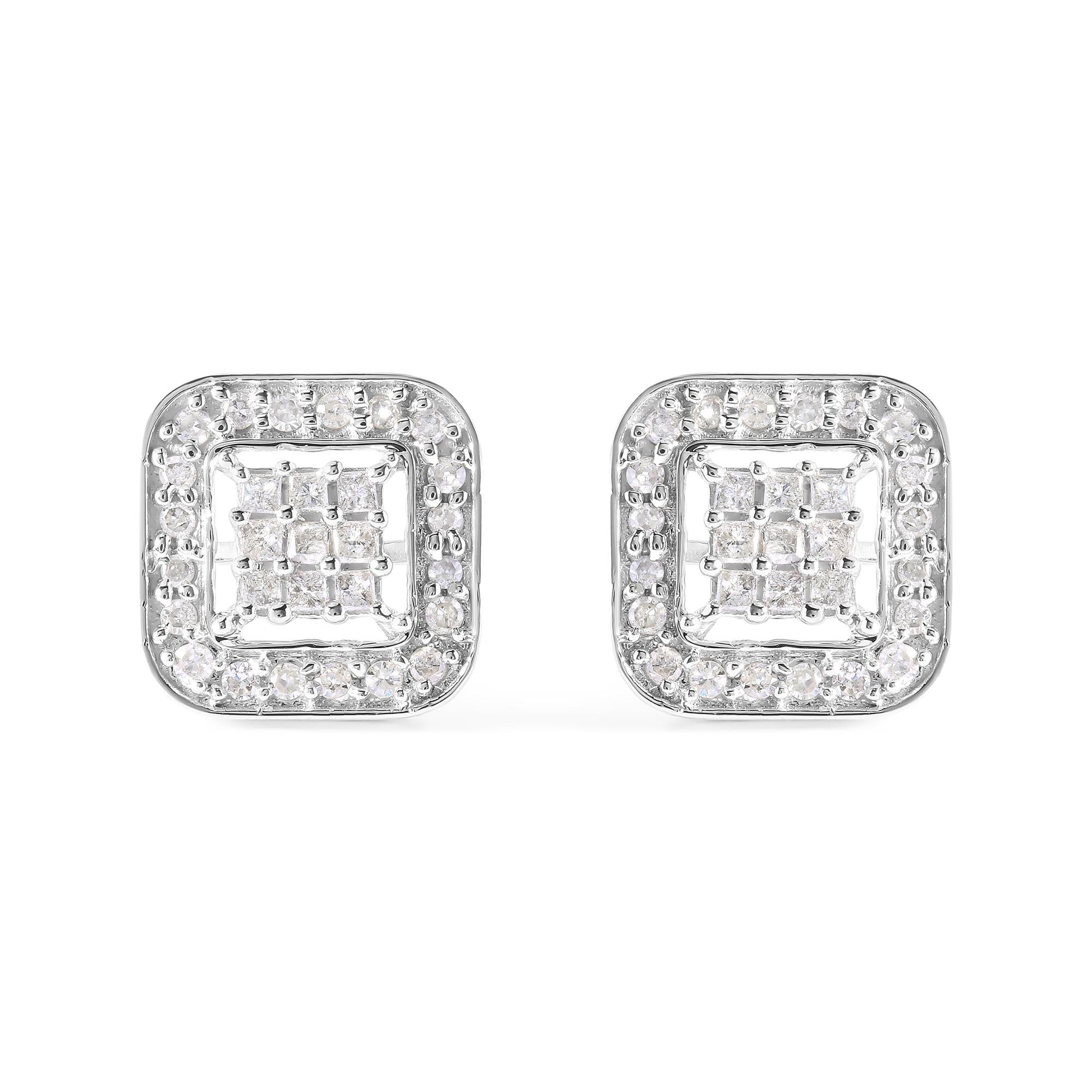 10K White Gold 5/8 Cttw Diamond Square Shaped Composite Stud Earrings (I-J Color, I1-I2 Clarity)-0