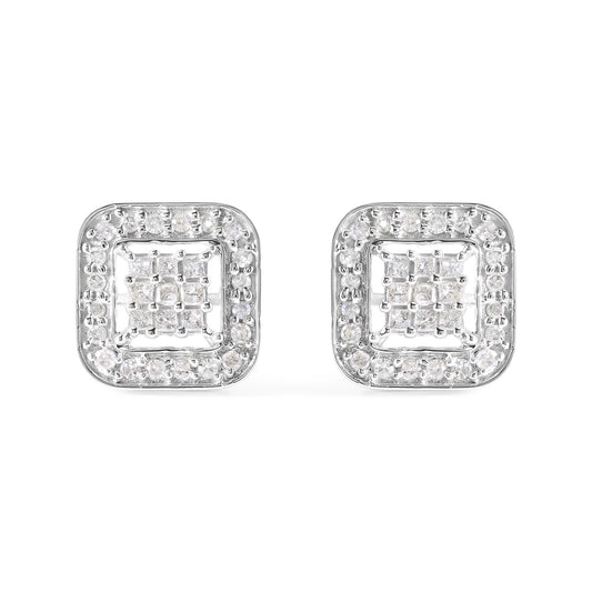 10K White Gold 5/8 Cttw Diamond Square Shaped Composite Stud Earrings (I-J Color, I1-I2 Clarity)-0