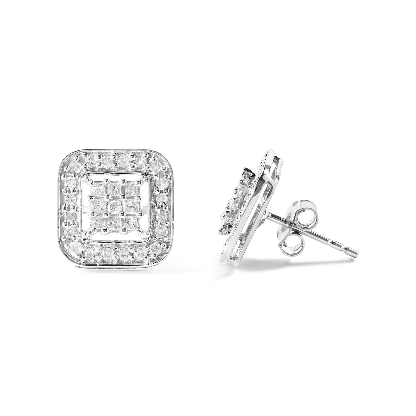 10K White Gold 5/8 Cttw Diamond Square Shaped Composite Stud Earrings (I-J Color, I1-I2 Clarity)-3