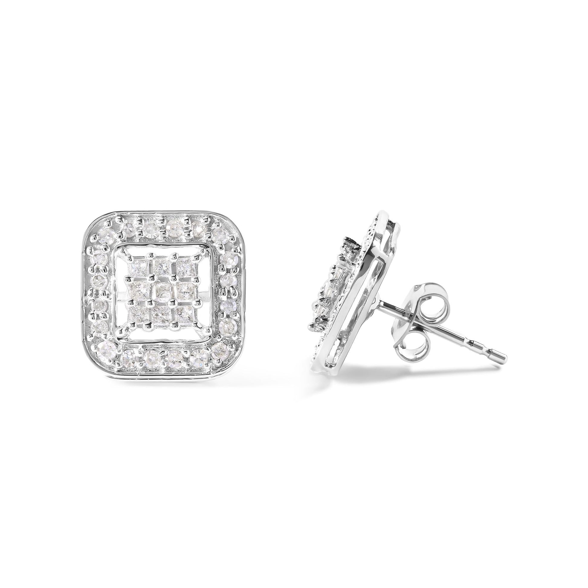10K White Gold 5/8 Cttw Diamond Square Shaped Composite Stud Earrings (I-J Color, I1-I2 Clarity)-3