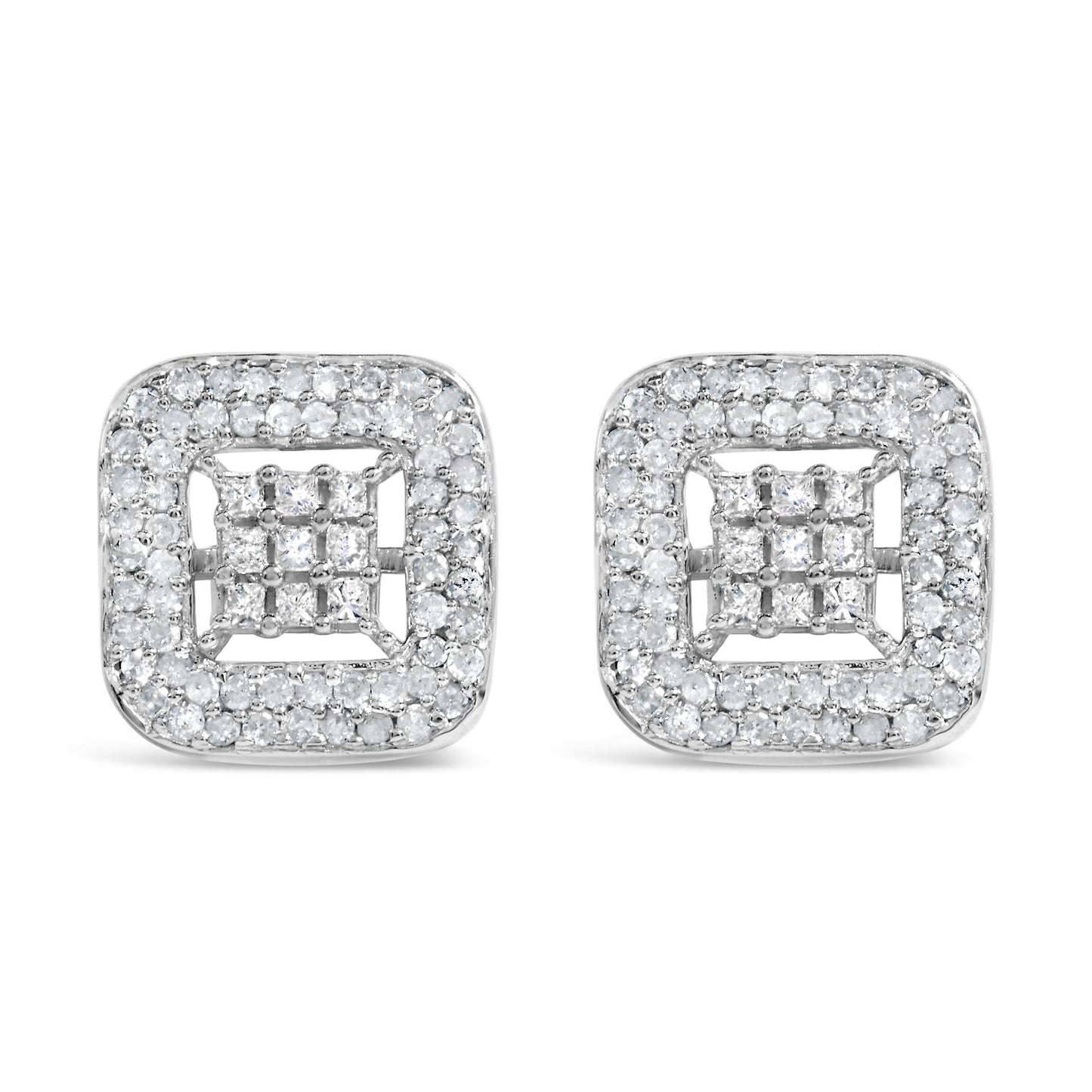 10K White Gold 1.00 Cttw Diamond Composite and Halo Stud Earrings (I-J Color, I1-I2 Clarity)-0