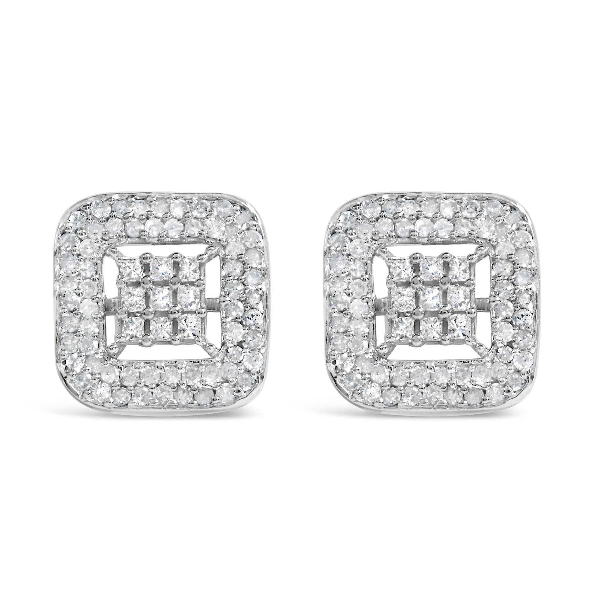 10K White Gold 1.00 Cttw Diamond Composite and Halo Stud Earrings (I-J Color, I1-I2 Clarity)-0