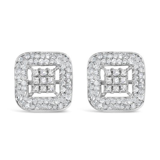 10K White Gold 1.00 Cttw Diamond Composite and Halo Stud Earrings (I-J Color, I1-I2 Clarity)-0
