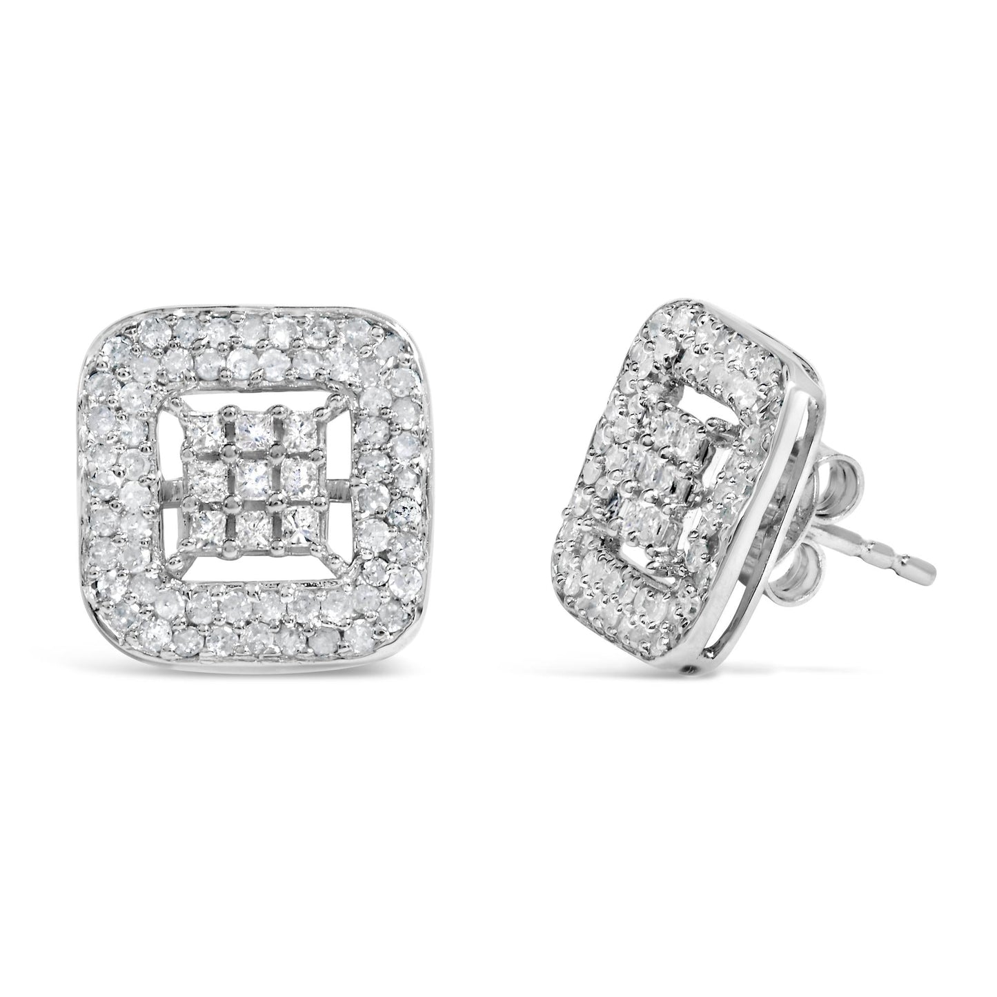 10K White Gold 1.00 Cttw Diamond Composite and Halo Stud Earrings (I-J Color, I1-I2 Clarity)-1