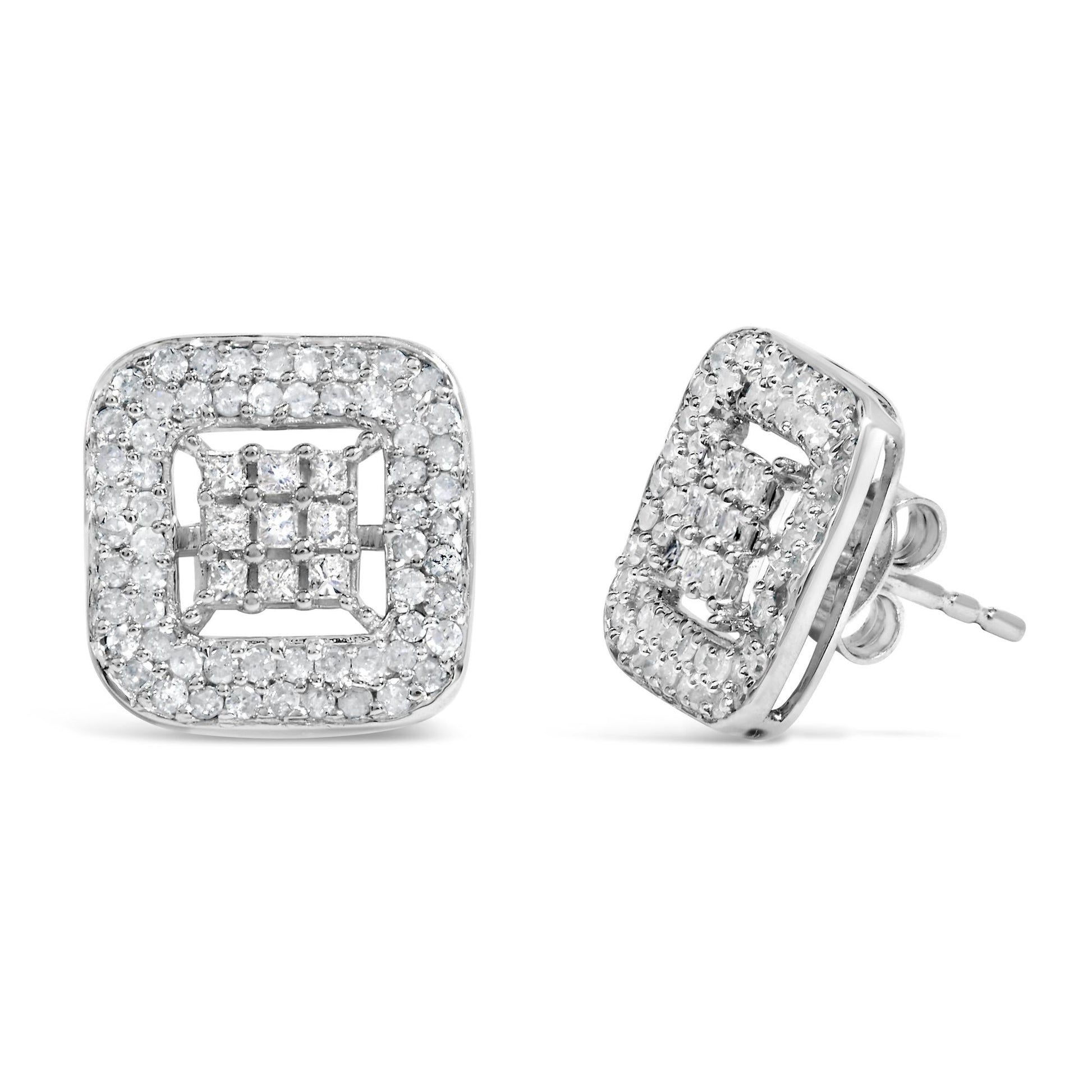 10K White Gold 1.00 Cttw Diamond Composite and Halo Stud Earrings (I-J Color, I1-I2 Clarity)-1