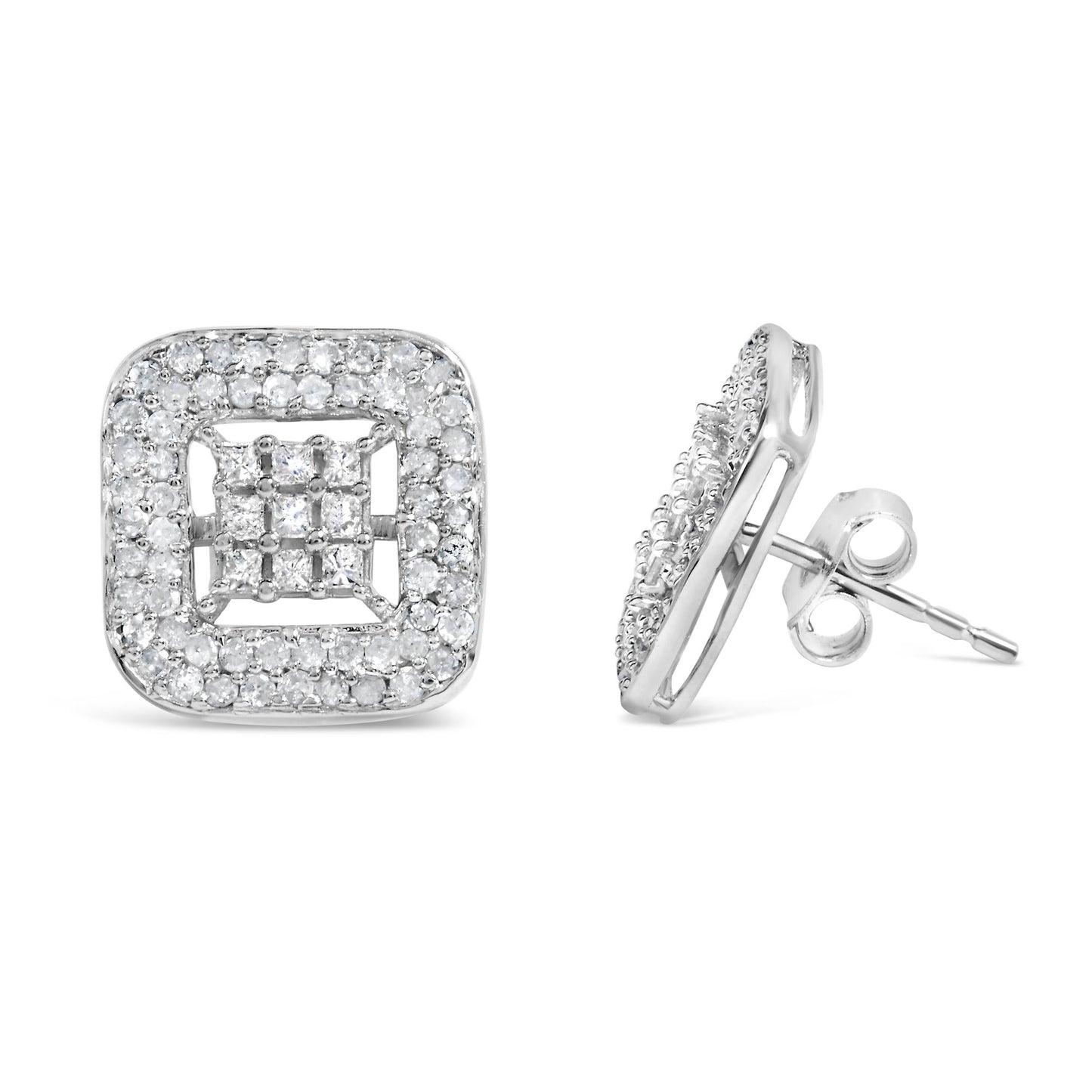 10K White Gold 1.00 Cttw Diamond Composite and Halo Stud Earrings (I-J Color, I1-I2 Clarity)-3