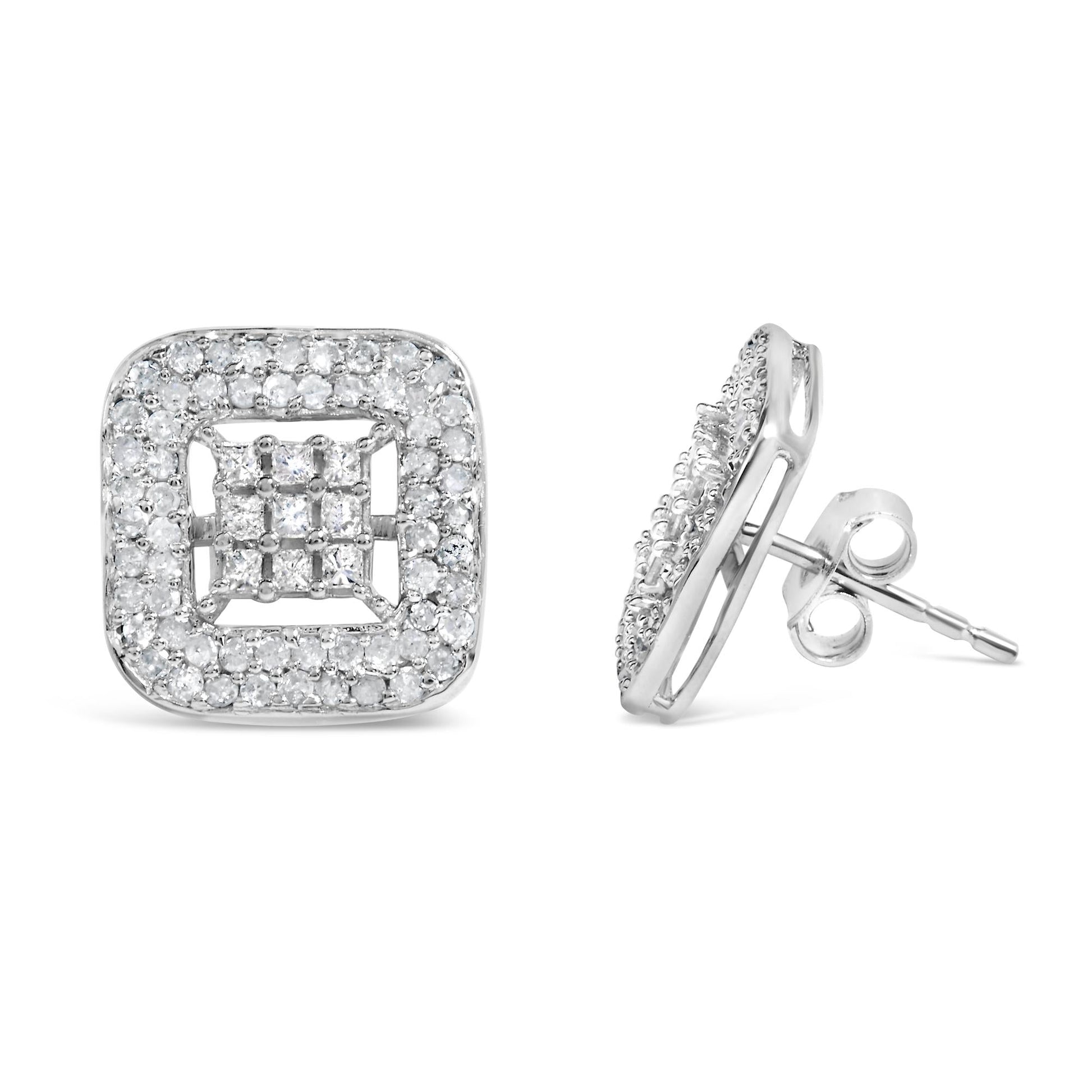10K White Gold 1.00 Cttw Diamond Composite and Halo Stud Earrings (I-J Color, I1-I2 Clarity)-3