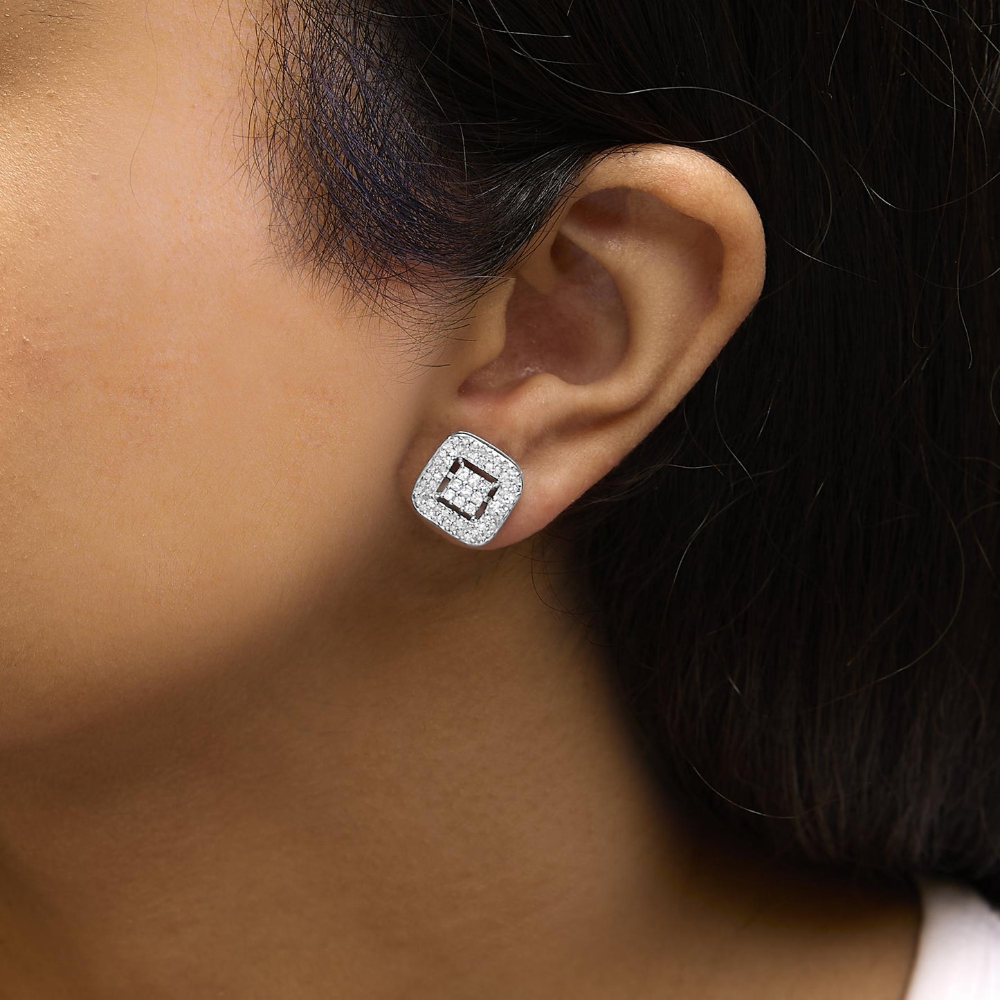 10K White Gold 1.00 Cttw Diamond Composite and Halo Stud Earrings (I-J Color, I1-I2 Clarity)-2