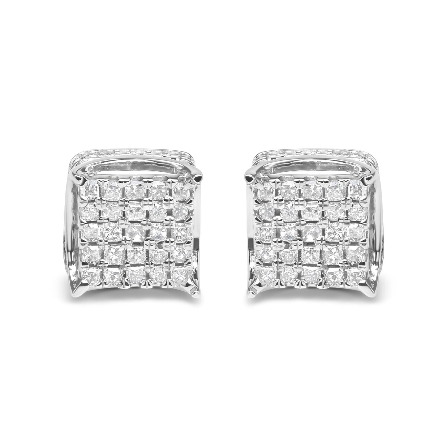 10K White Gold 1/2 Cttw Princess Cut Diamond Square Shaped Multi Stone Stud Earrings (H-I Color, SI1-SI2 Clarity)-0
