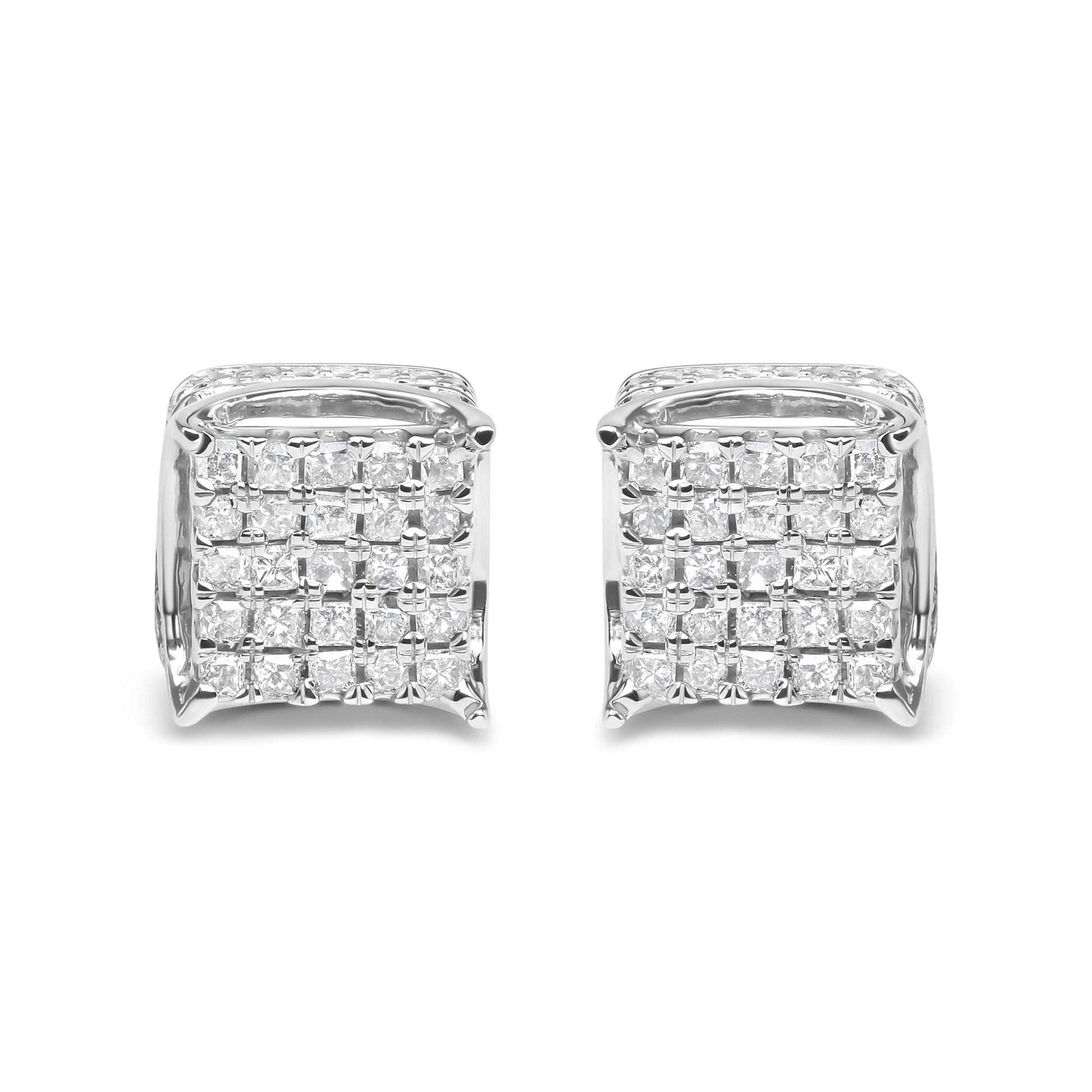 10K White Gold 1/2 Cttw Princess Cut Diamond Square Shaped Multi Stone Stud Earrings (H-I Color, SI1-SI2 Clarity)-0