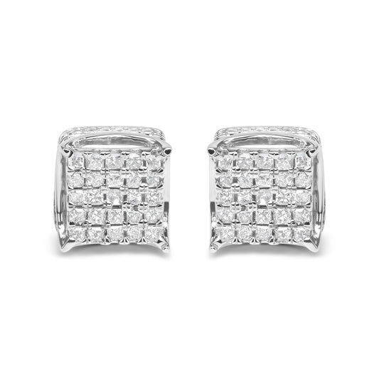10K White Gold 1/2 Cttw Princess Cut Diamond Square Shaped Multi Stone Stud Earrings (H-I Color, SI1-SI2 Clarity)-0