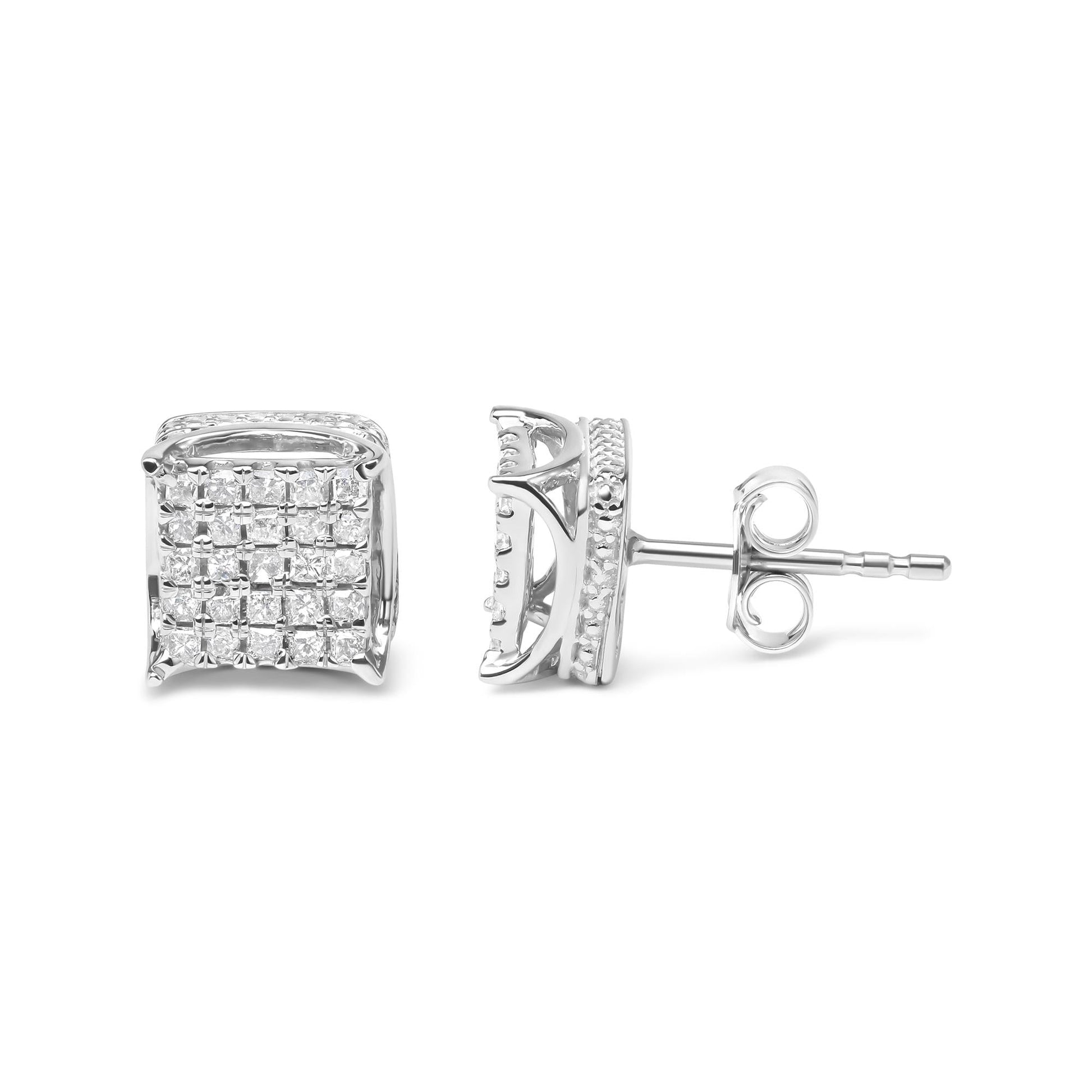 10K White Gold 1/2 Cttw Princess Cut Diamond Square Shaped Multi Stone Stud Earrings (H-I Color, SI1-SI2 Clarity)-3