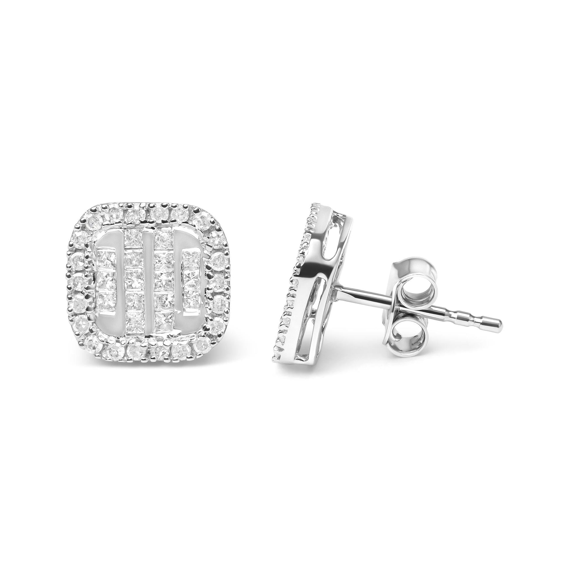 10K White Gold Invisible Set 1/2 Cttw Diamond Composite and Halo Stud Earrings (H-I Color, I1-I2 Clarity)-3