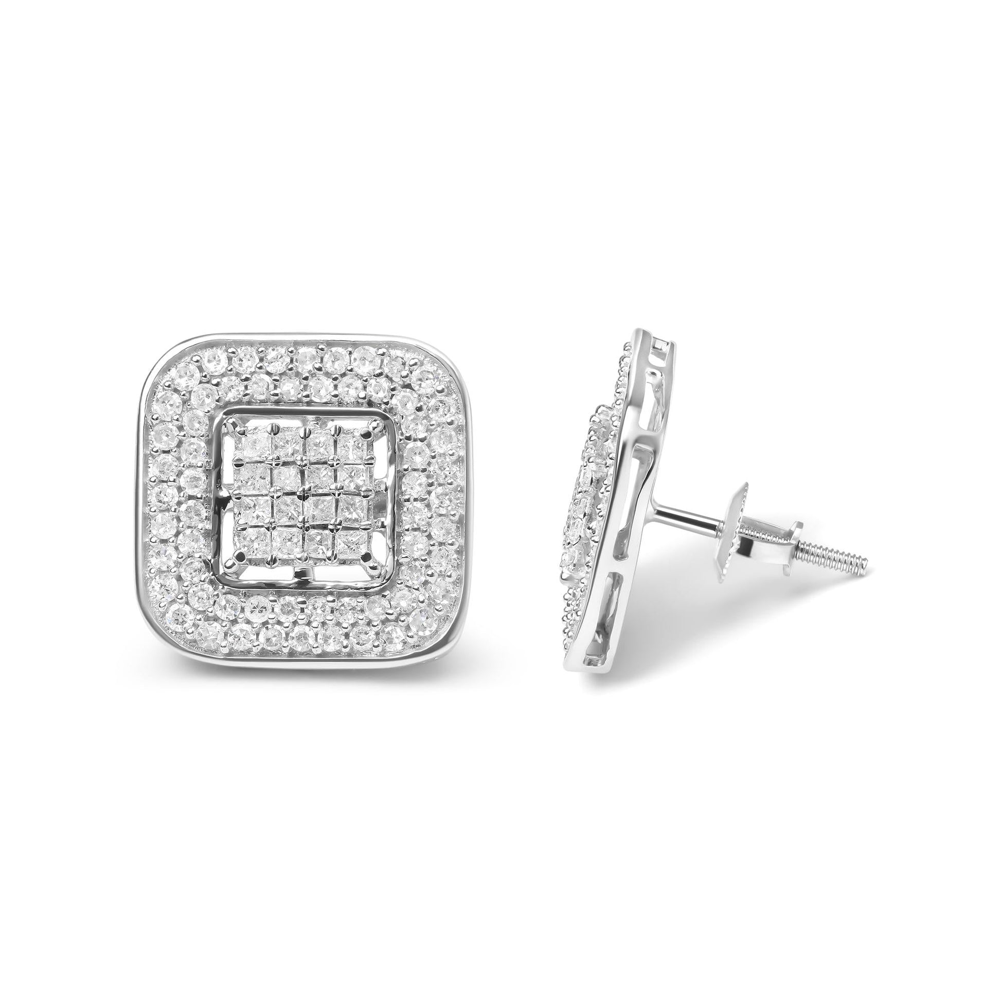 10K White Gold 1.0 Cttw Round and Princess Cut Diamond Composite Open Halo Stud Earrings (H-I Color, SI1-SI2 Clarity)-3