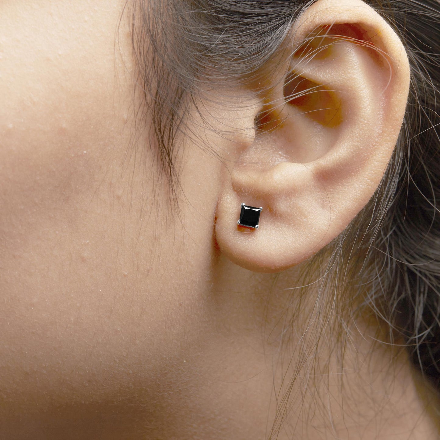 14K White Gold Princess-Cut Treated Black Diamond Classic 4-Prong Stud Earrings - Pushback-2