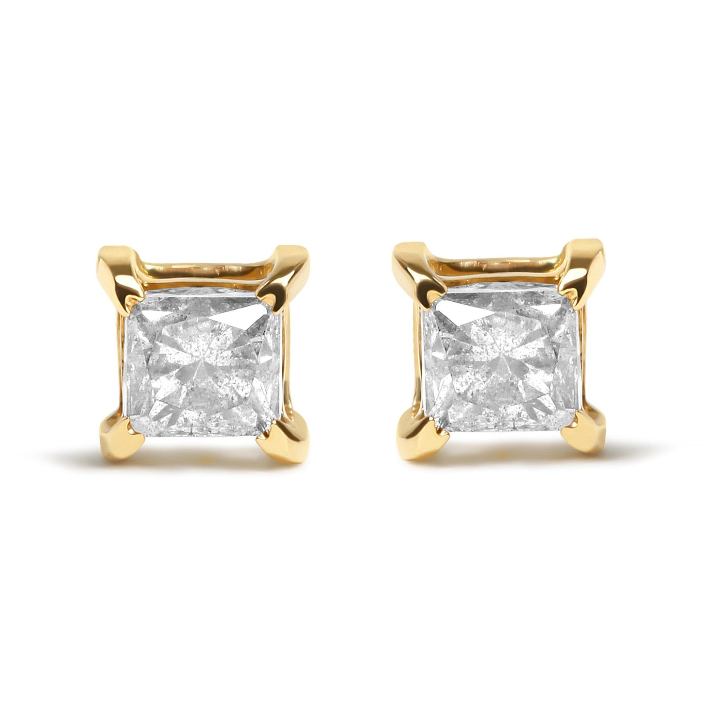 10K Yellow Gold 3/4 Cttw Princess-Cut Square Near Colorless Diamond Classic 4-Prong Solitaire Stud Earrings (J-K Color, I2-I3 Clarity)-0