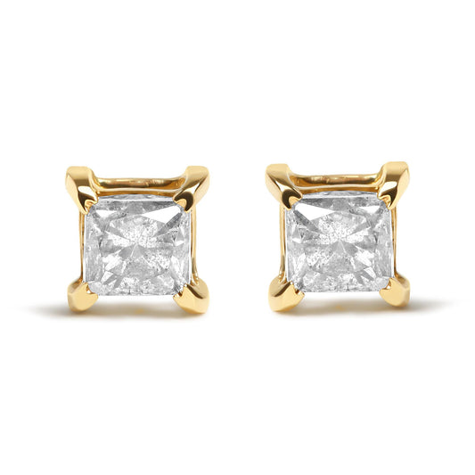 10K Yellow Gold 3/4 Cttw Princess-Cut Square Near Colorless Diamond Classic 4-Prong Solitaire Stud Earrings (J-K Color, I2-I3 Clarity)-0