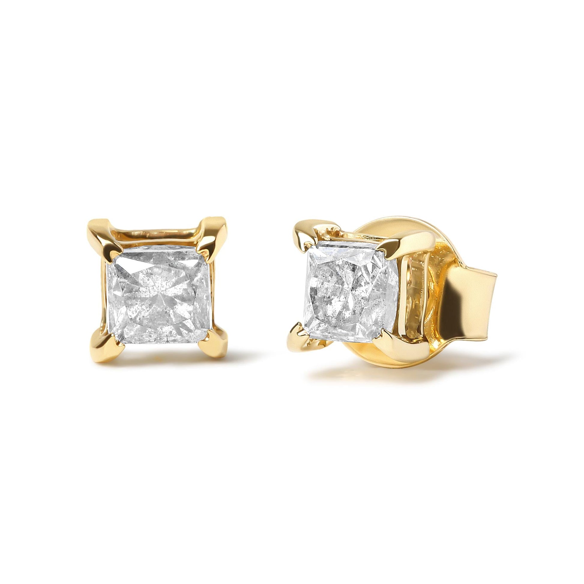 14K Yellow Gold 5/8 Cttw Princess Natural Brown Color Diamond 4-Prong Stud Earrings (Brown Color, VS2-SI1 Clarity)-1