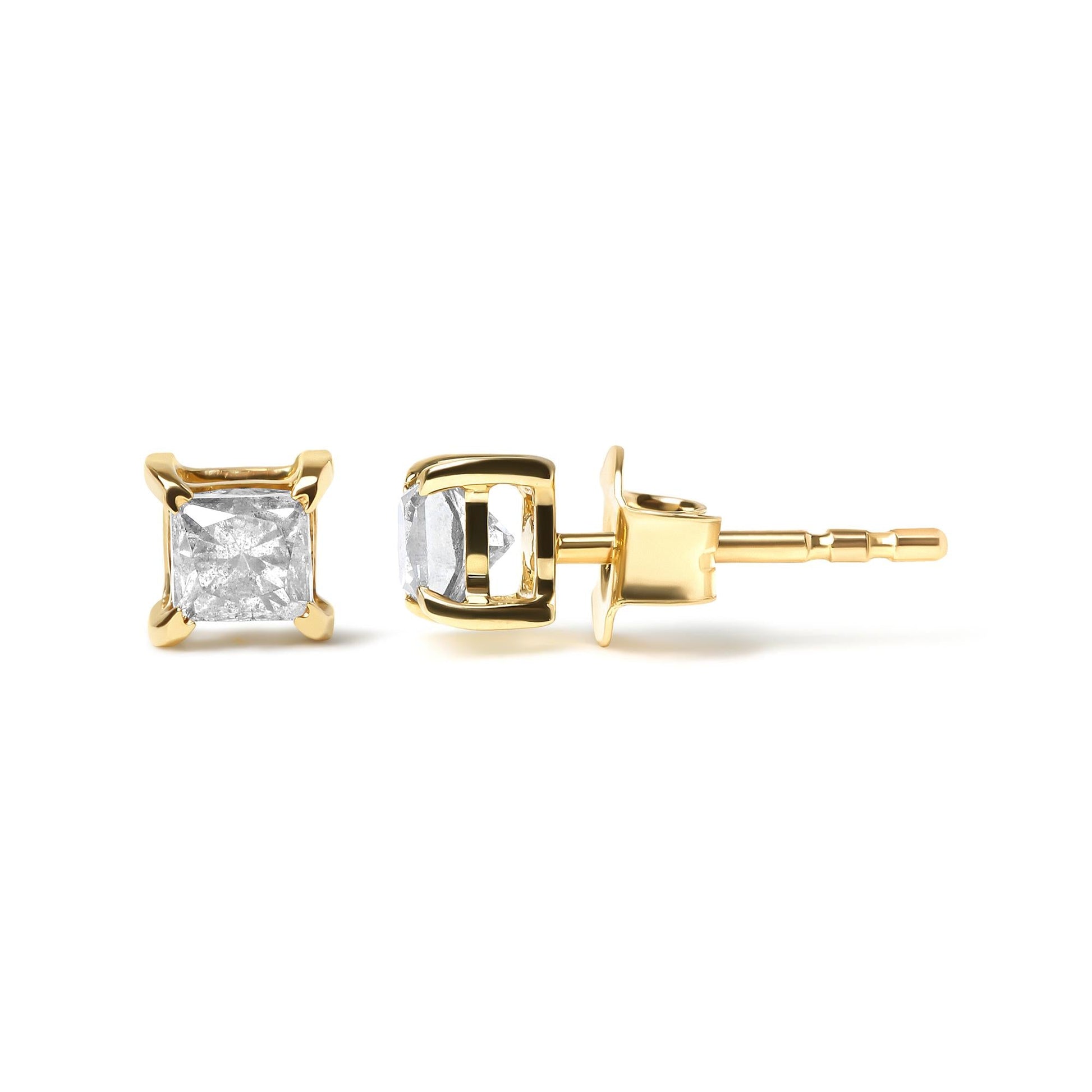 14K Yellow Gold 5/8 Cttw Princess Natural Brown Color Diamond 4-Prong Stud Earrings (Brown Color, SI2-I1 Clarity)-3