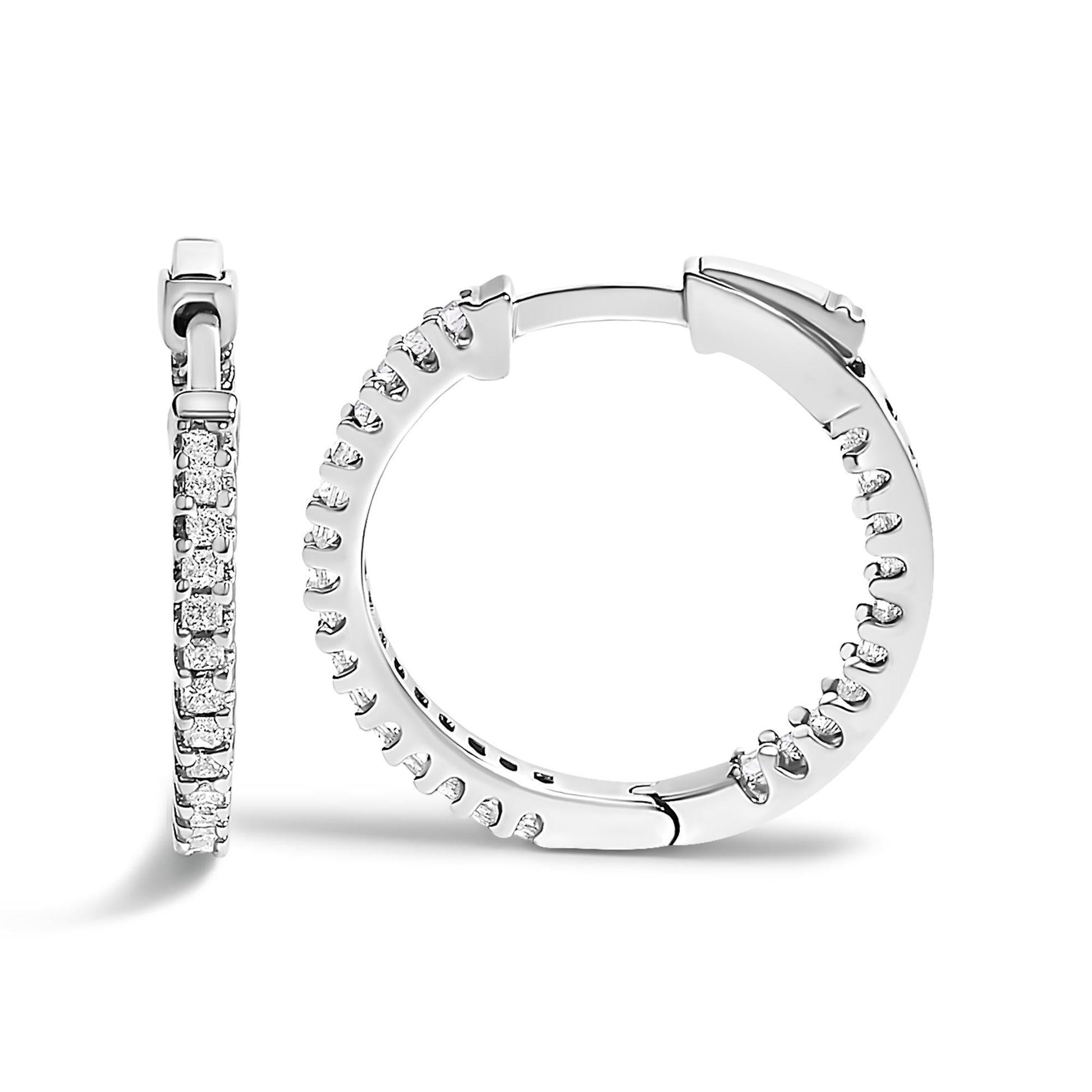 .925 Sterling Silver 1/2 Cttw Princess Diamond Inside Out Hoop Earrings (G-H Color, VS2-SI1 Clarity)-2