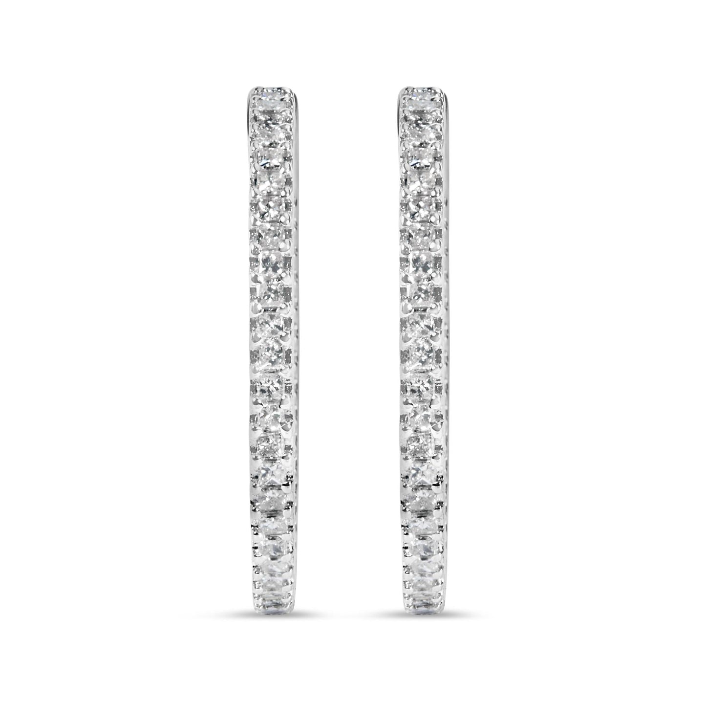 14K White Gold 1.0 Cttw Princess Diamond Inside Out Hoop Earrings (H-I Color, I1-I2 Clarity) - 23 MM-3