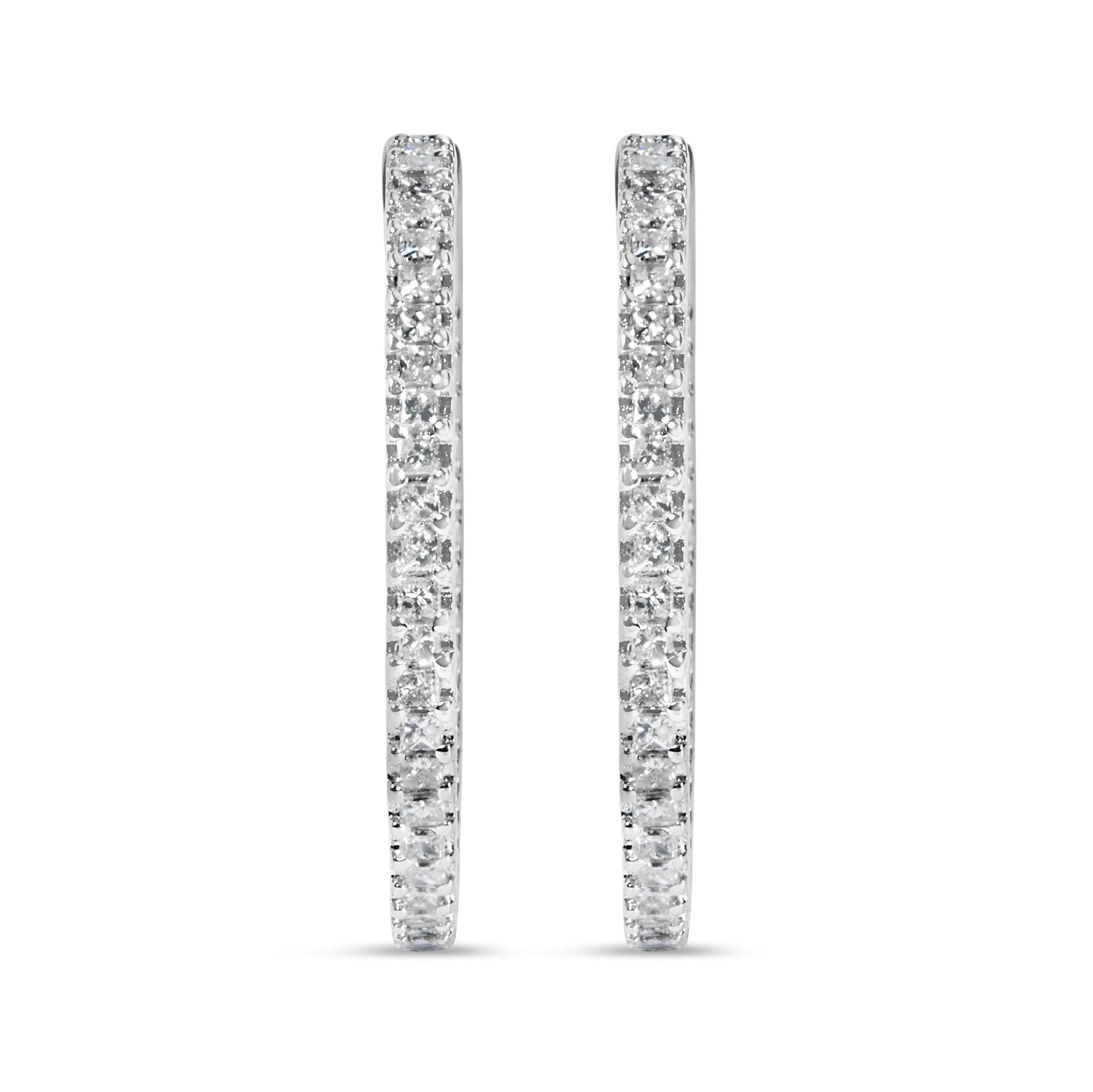 14K White Gold 1.0 Cttw Princess Diamond Inside Out Hoop Earrings (H-I Color, I1-I2 Clarity) - 23 MM-3
