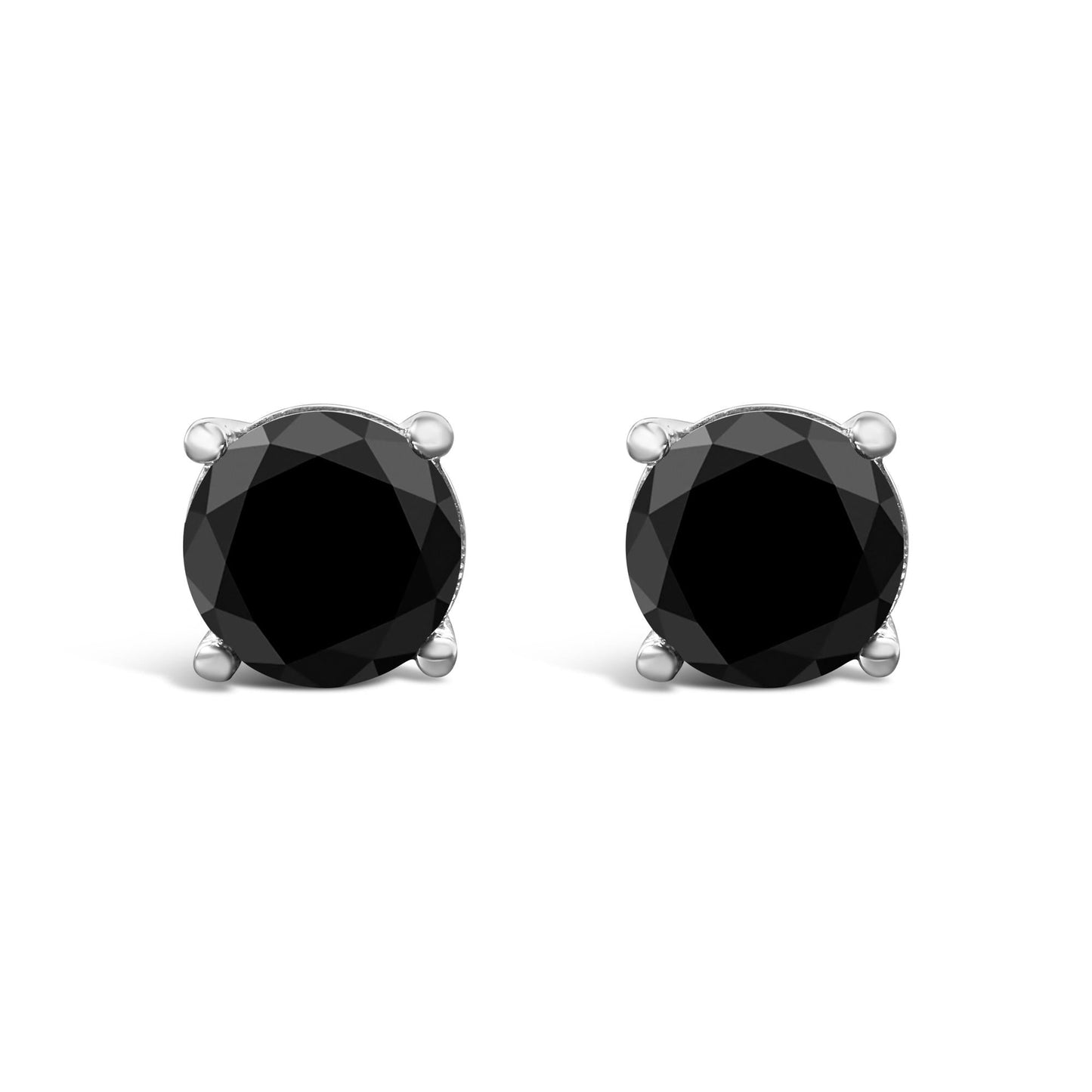 14K White Gold Round Brilliant-Cut Black Diamond Classic 4-Prong Stud Earrings with Screw Backs (Fancy Color-Enhanced, I2-I3 Clarity)-1