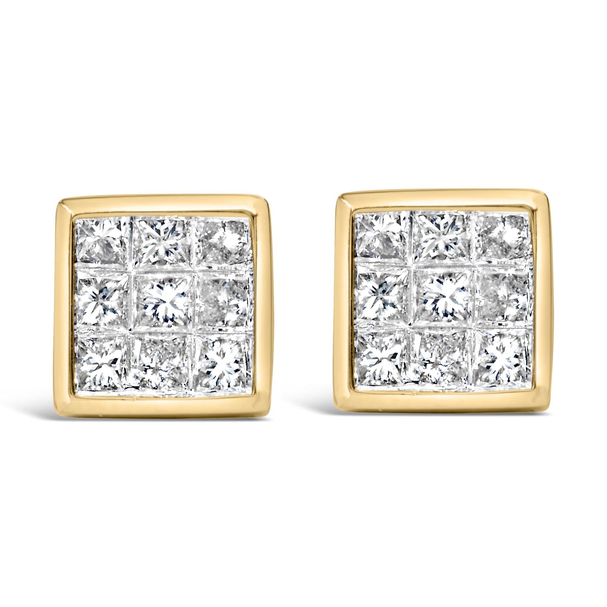 14K Yellow Gold 1.0 Cttw Princess Cut Diamond Composite Stud Earrings with Screw Backs (J-K Color, SI1-SI2 Clarity)-0