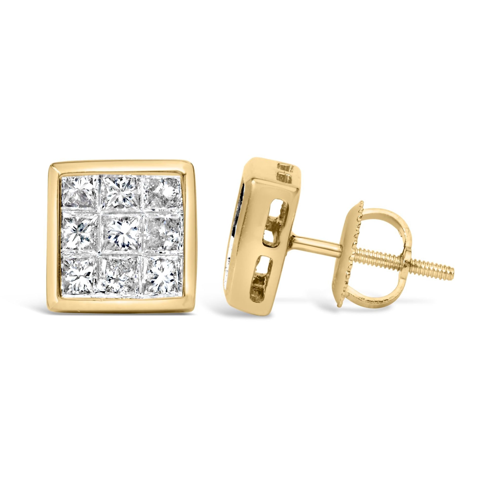 14K Yellow Gold 1.0 Cttw Princess Cut Diamond Composite Stud Earrings with Screw Backs (J-K Color, SI1-SI2 Clarity)-3
