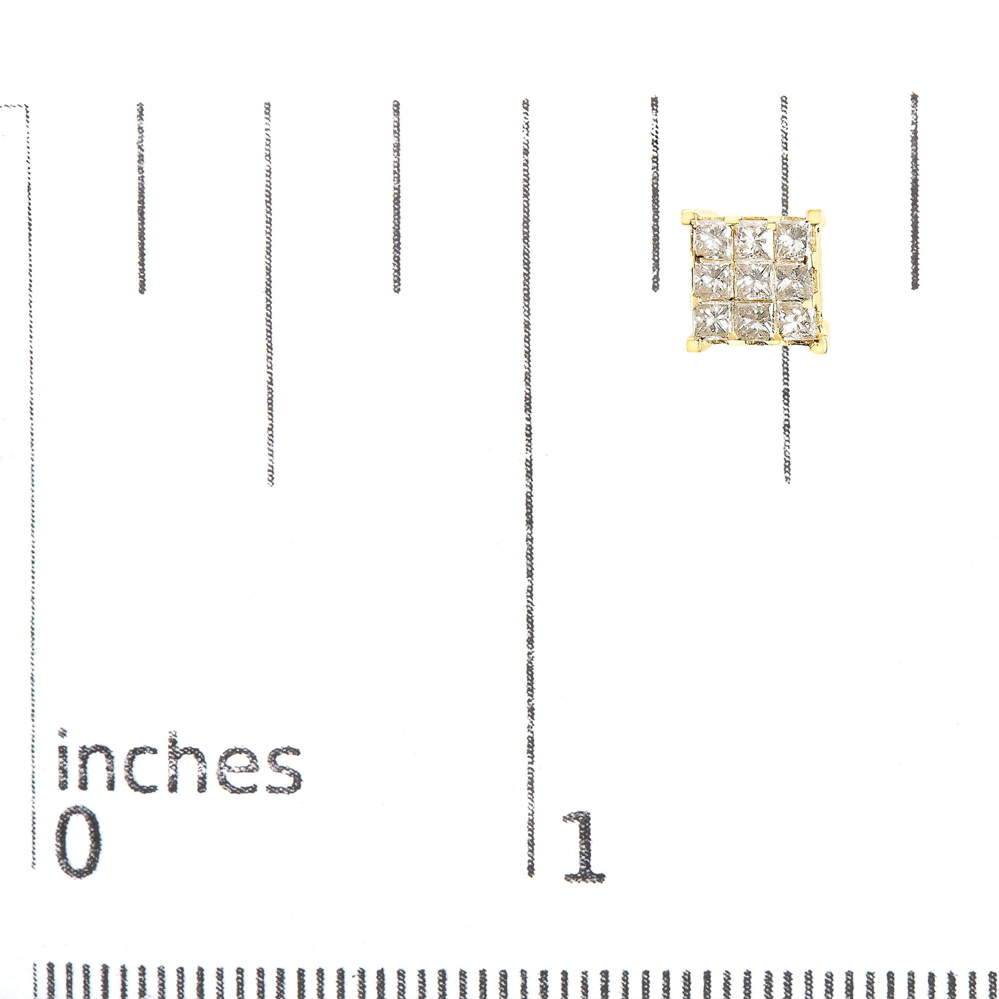 14K Yellow Gold 1 1/2 Cttw Invisible Set Princess-Cut Diamond 9 Stone Square Stud Earrings (J-K Color, SI2-I1 Clarity)-4