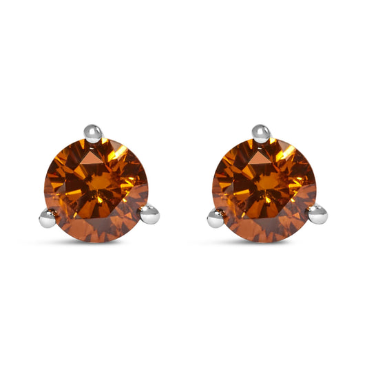 14K White Gold 1/2 Cttw Lab-Grown Round Brilliant-Cut Colored Diamond Classic 3-Prong Martini set Stud Earrings (VS1-VS2 Clarity)-0