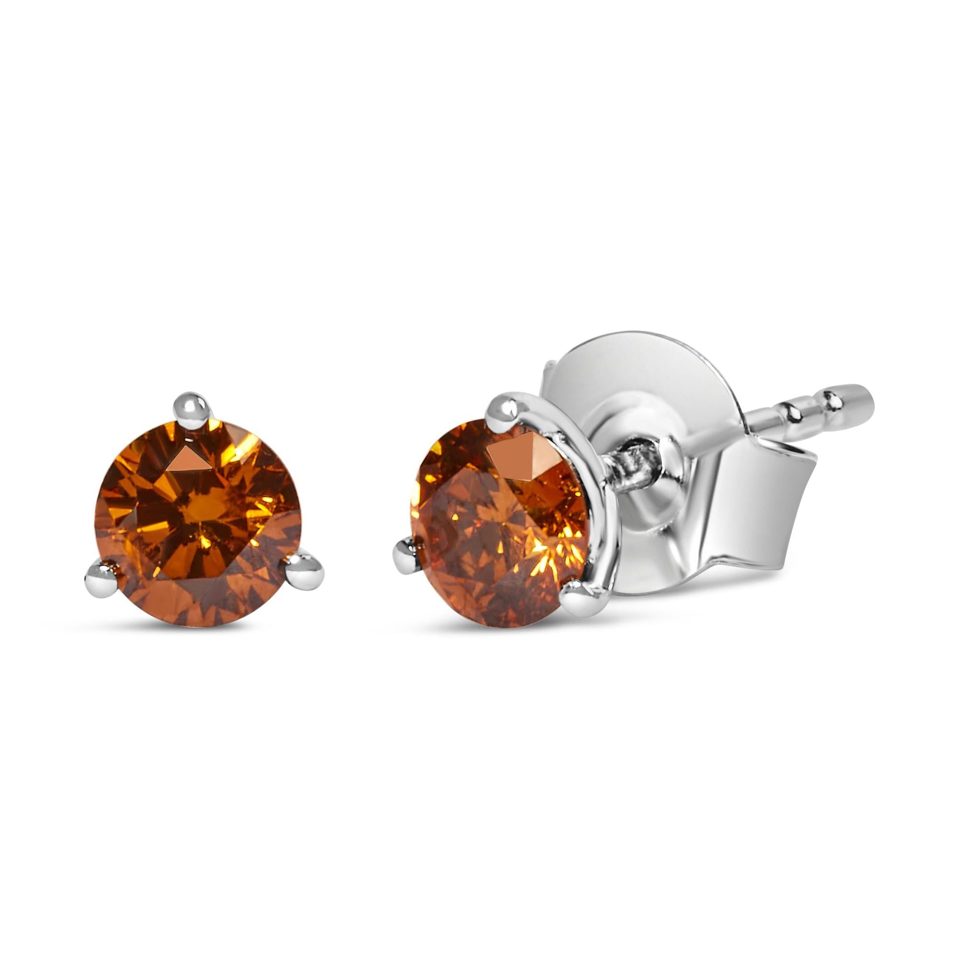 14K White Gold 1/2 Cttw Lab-Grown Round Brilliant-Cut Colored Diamond Classic 3-Prong Martini set Stud Earrings (VS1-VS2 Clarity)-1