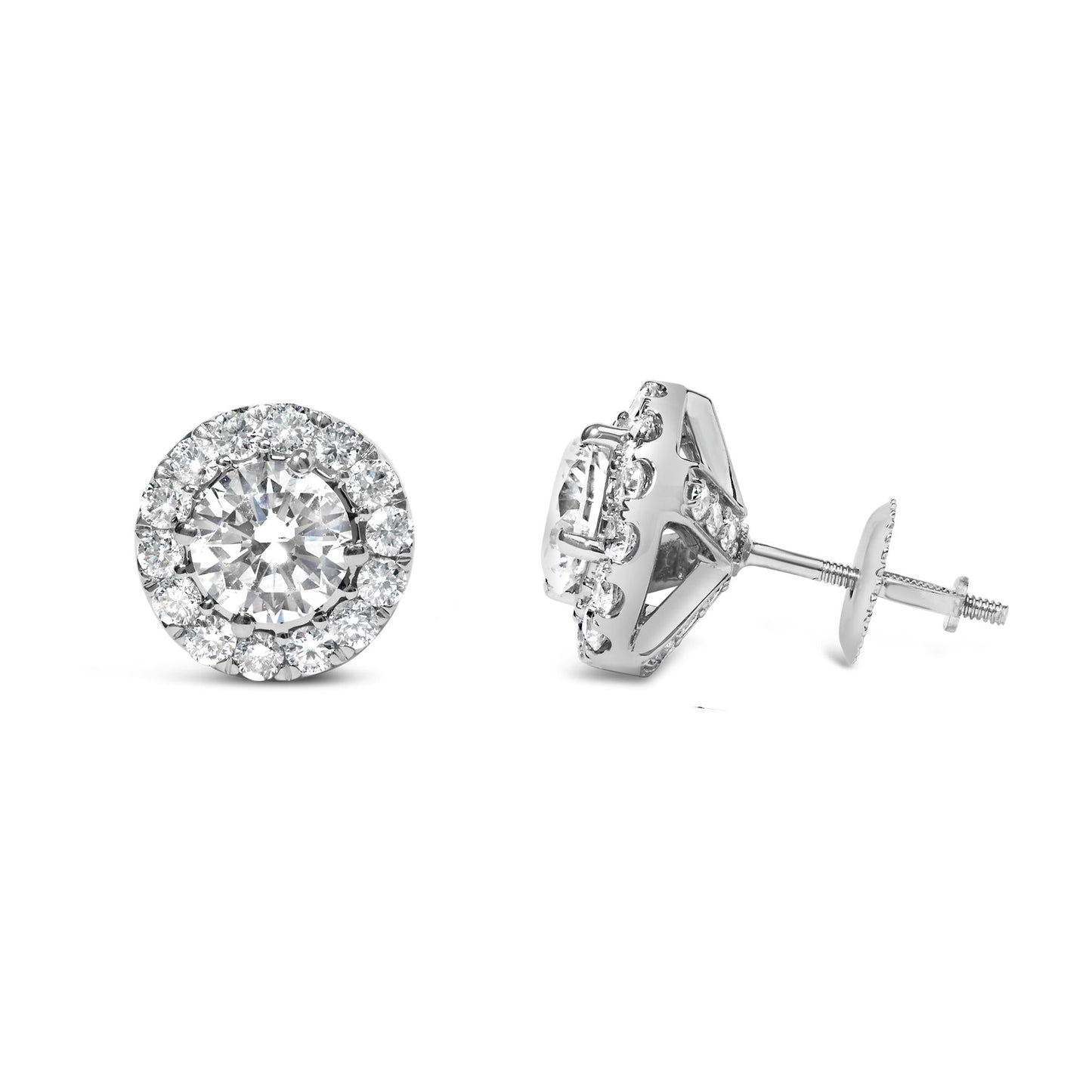 14K White Gold 3.0 Cttw Lab-Grown Diamond Hidden Halo Stud Earrings-3