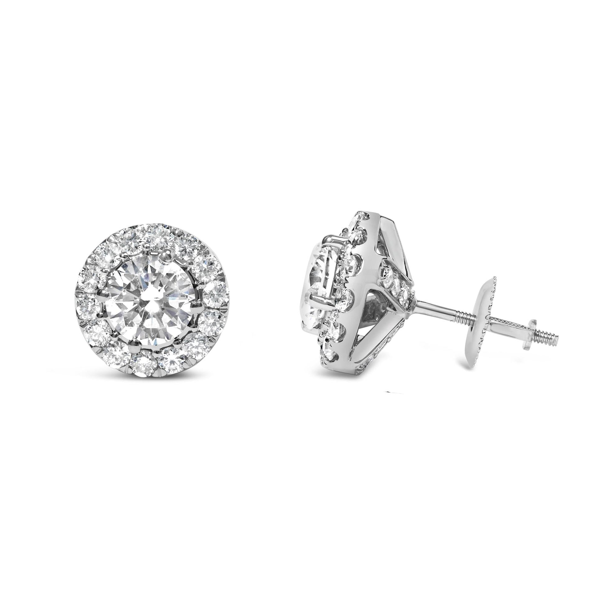 14K White Gold 3.0 Cttw Lab-Grown Diamond Hidden Halo Stud Earrings-3