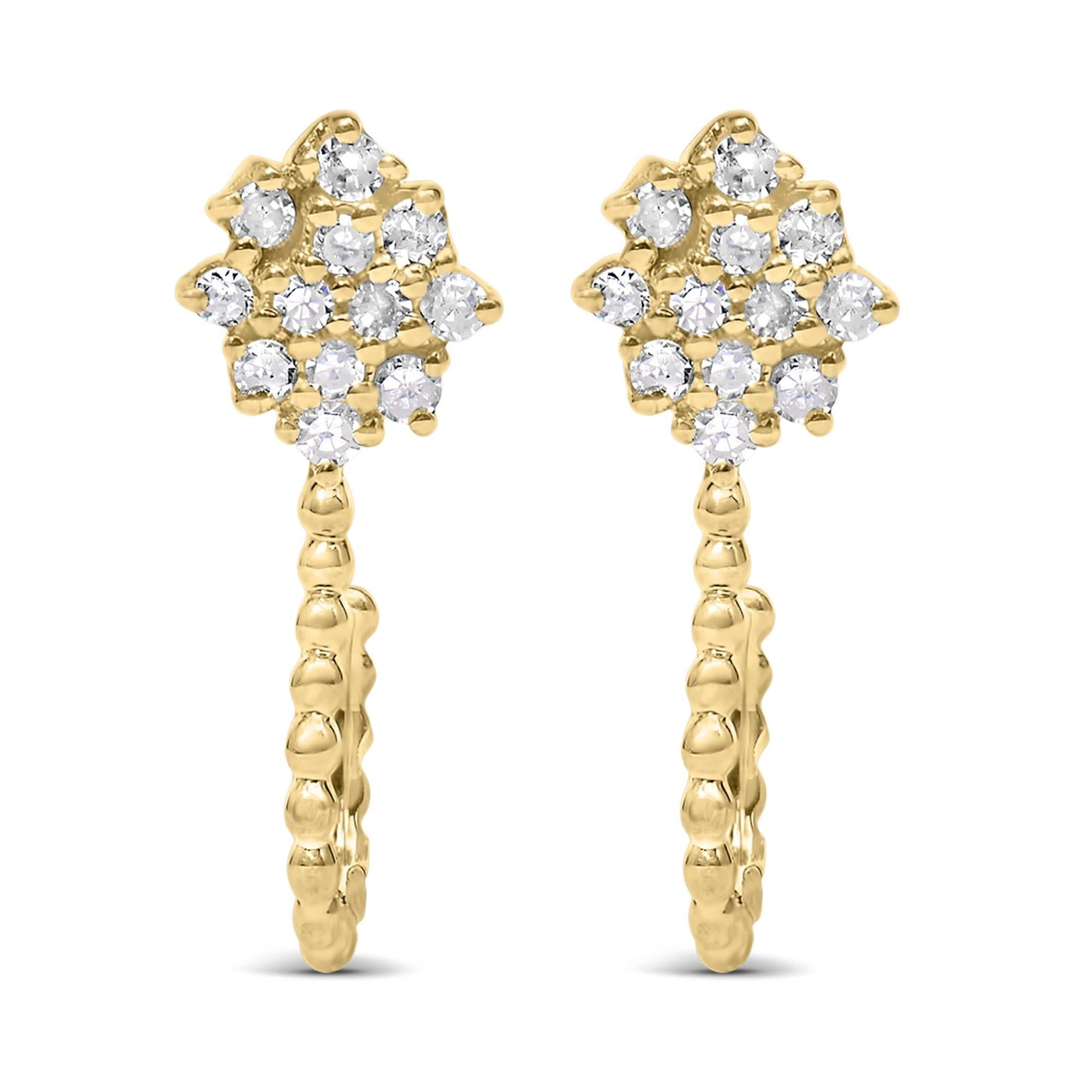 14K Yellow Gold Plated .925 Sterling Silver 1/10 Cttw Diamond Floral Cluster and Beaded Hoop Stud Earrings (H-I Color, I1-I2 Clarity)-1