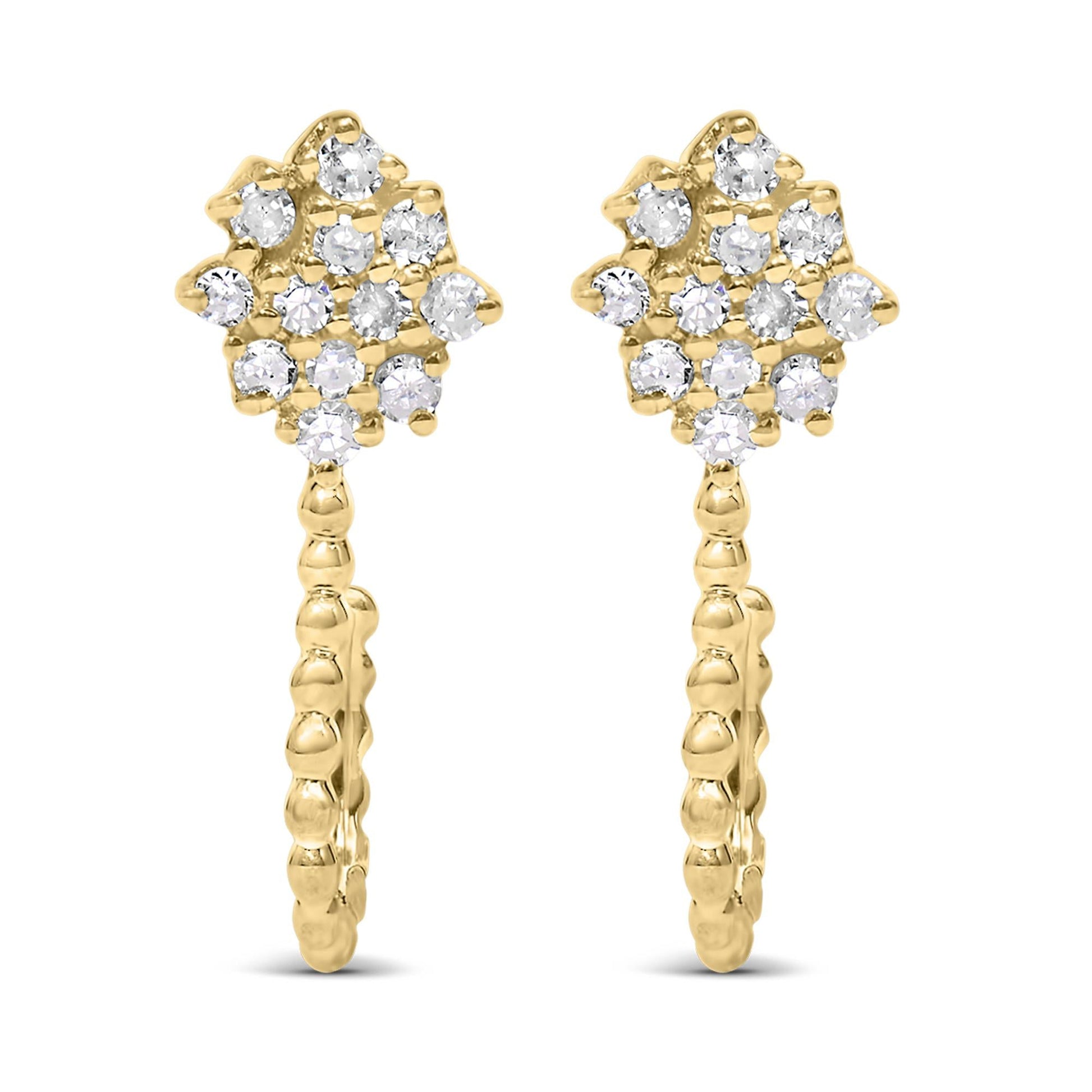14K Yellow Gold Plated .925 Sterling Silver 1/10 Cttw Diamond Floral Cluster and Beaded Hoop Stud Earrings (H-I Color, I1-I2 Clarity)-1